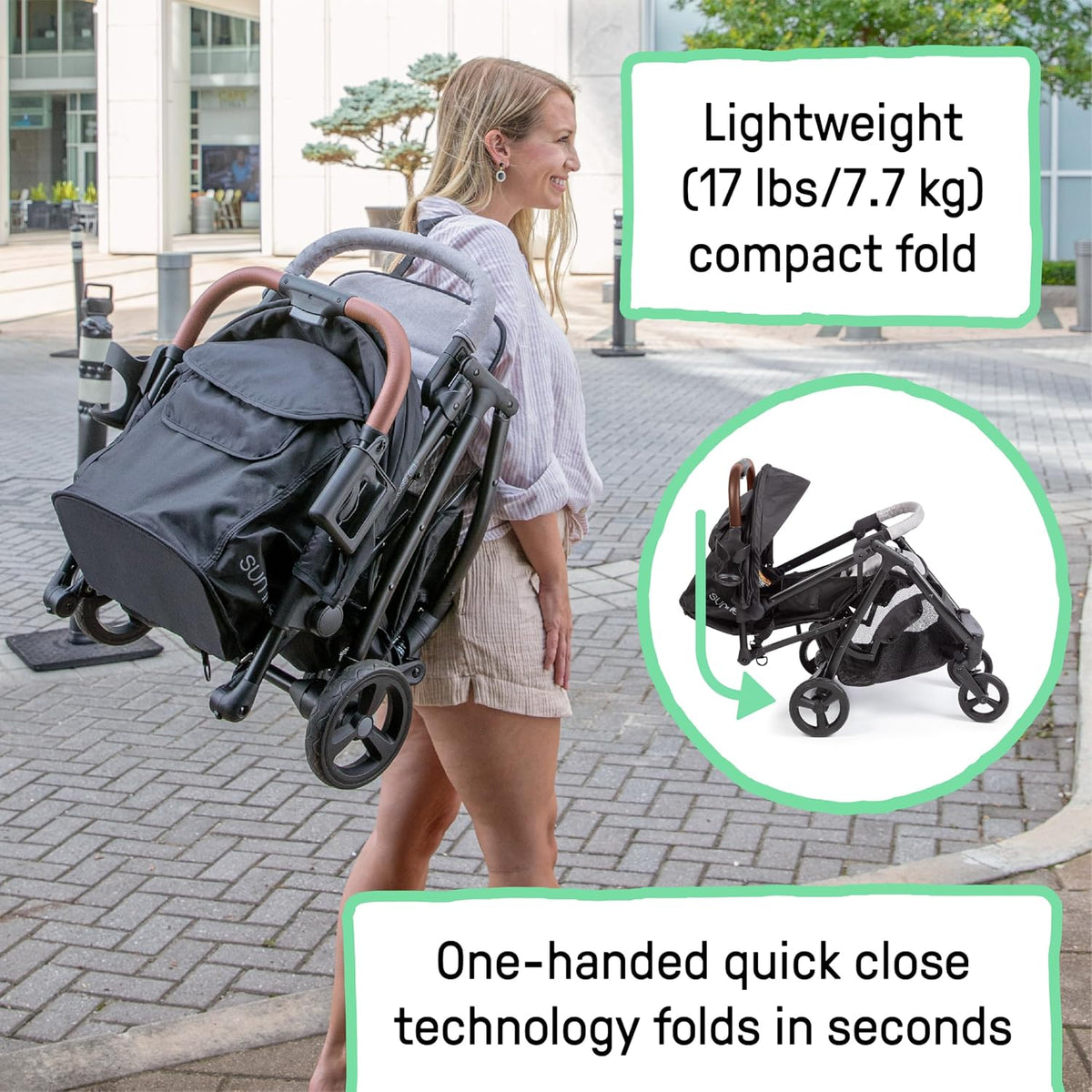 Ingenuity 3Dquickclose CS+ Compact Fold Stroller â Lightweight Stroller with Oversized Canopy, Extra-Large Storage and Compact Fold, Gray