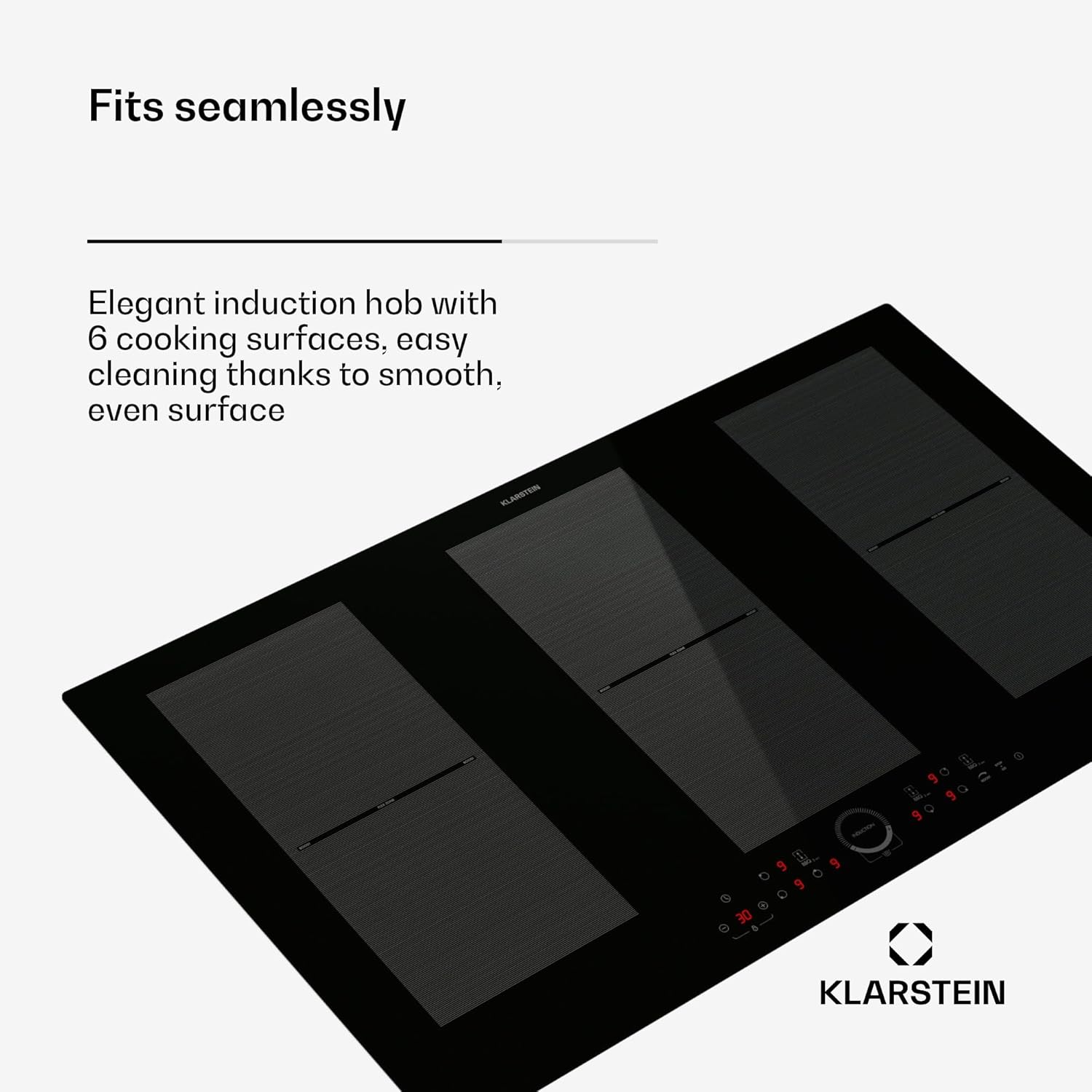 Klarstein Płyta indukcyjna, płyta kuchenna z ceramiki szklanej, 7000 W, płyta indukcyjna z 4 płytami, płyta indukcyjna do zabudowy z ekranem dotykowym i timerem, nowoczesne płyty grzewcze z