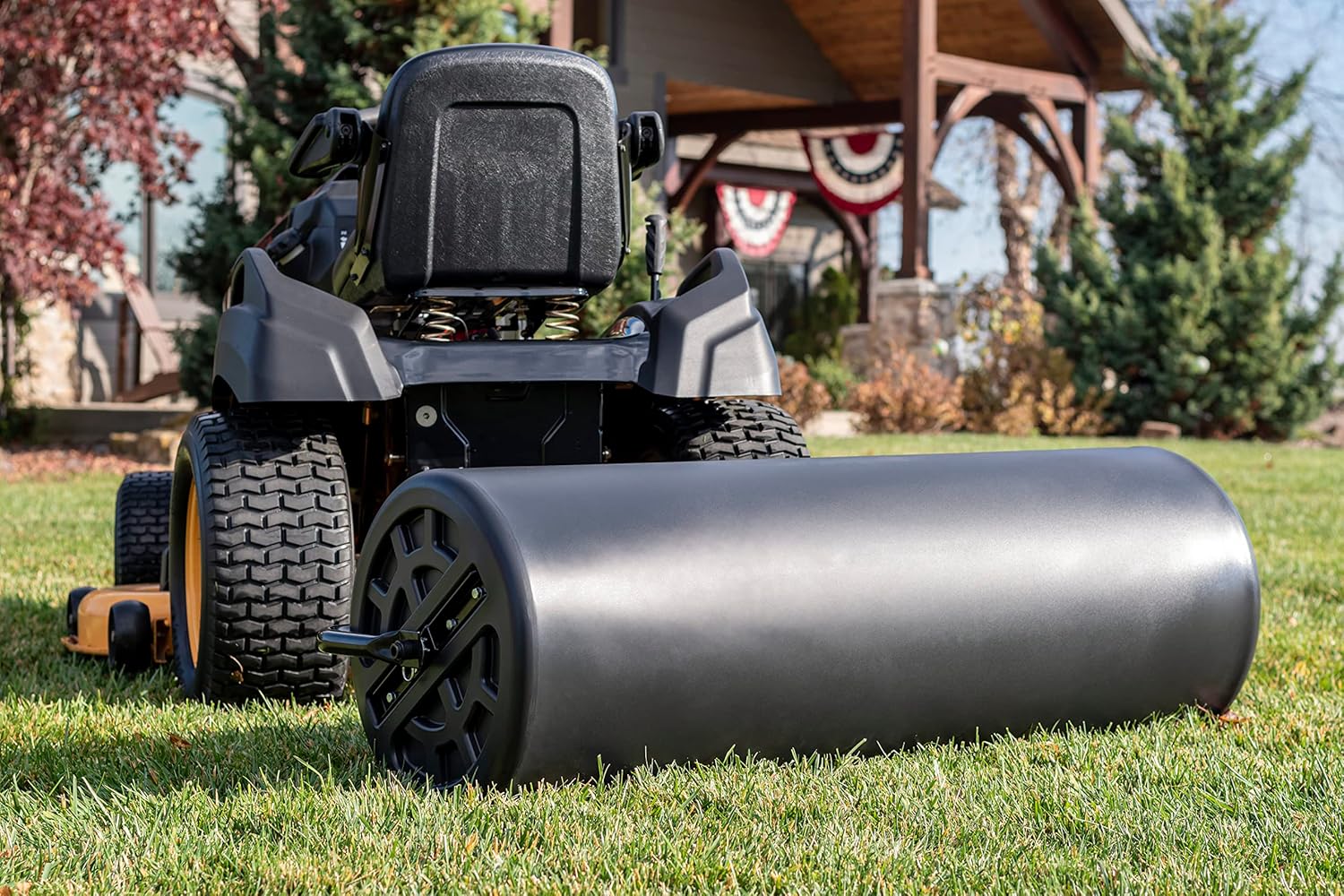 18 x 48 Tow Behind Poly Lawn Roller 550 lbs Weight with Water, Poly Drum and Steel Frame, with Plug. Designed for Lawn and Garden Tractors