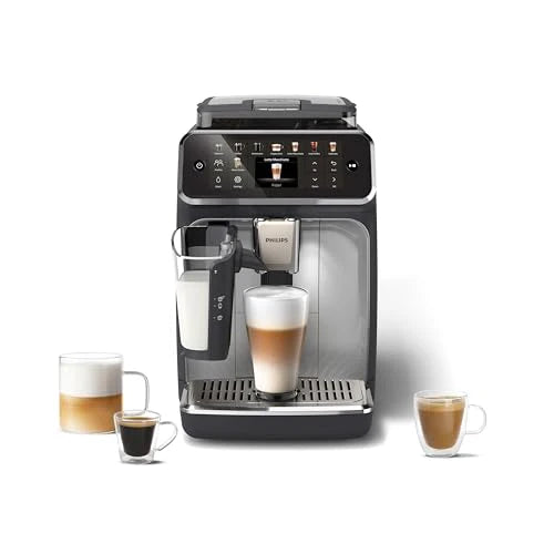 Philips w Pełni Automatyczny Ekspres do Kawy z Serii 5500-20 Kaw Gorących i Mrożonych, Szybki w Czyszczeniu System Mleczny LatteGo, Technologia SilentBrew, QuickStart Czarno-Srebrny (EP5546/70)