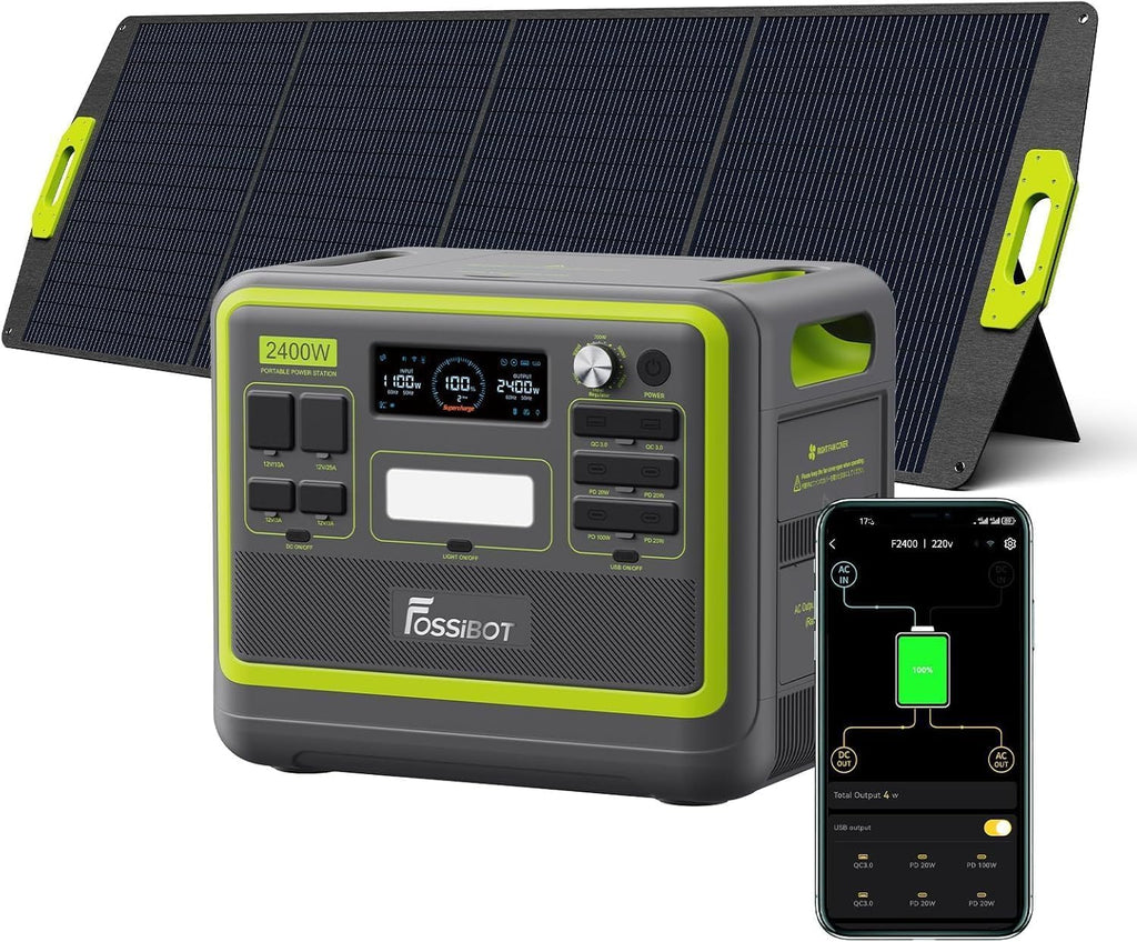FOSSIBOT-Polska Generator solarny z panelem słonecznym 200 W, 2400W 2048Wh Stacja zasilania 5-letnia gwarancja