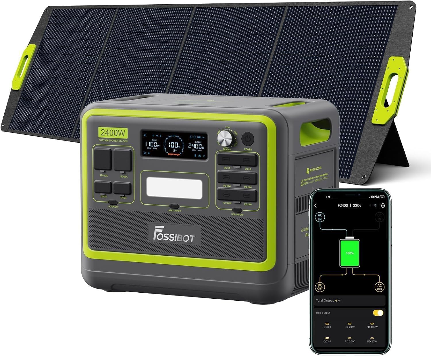 FOSSIBOT-Polska Generator solarny z panelem słonecznym 200 W, 2400W 2048Wh Stacja zasilania 5-letnia gwarancja