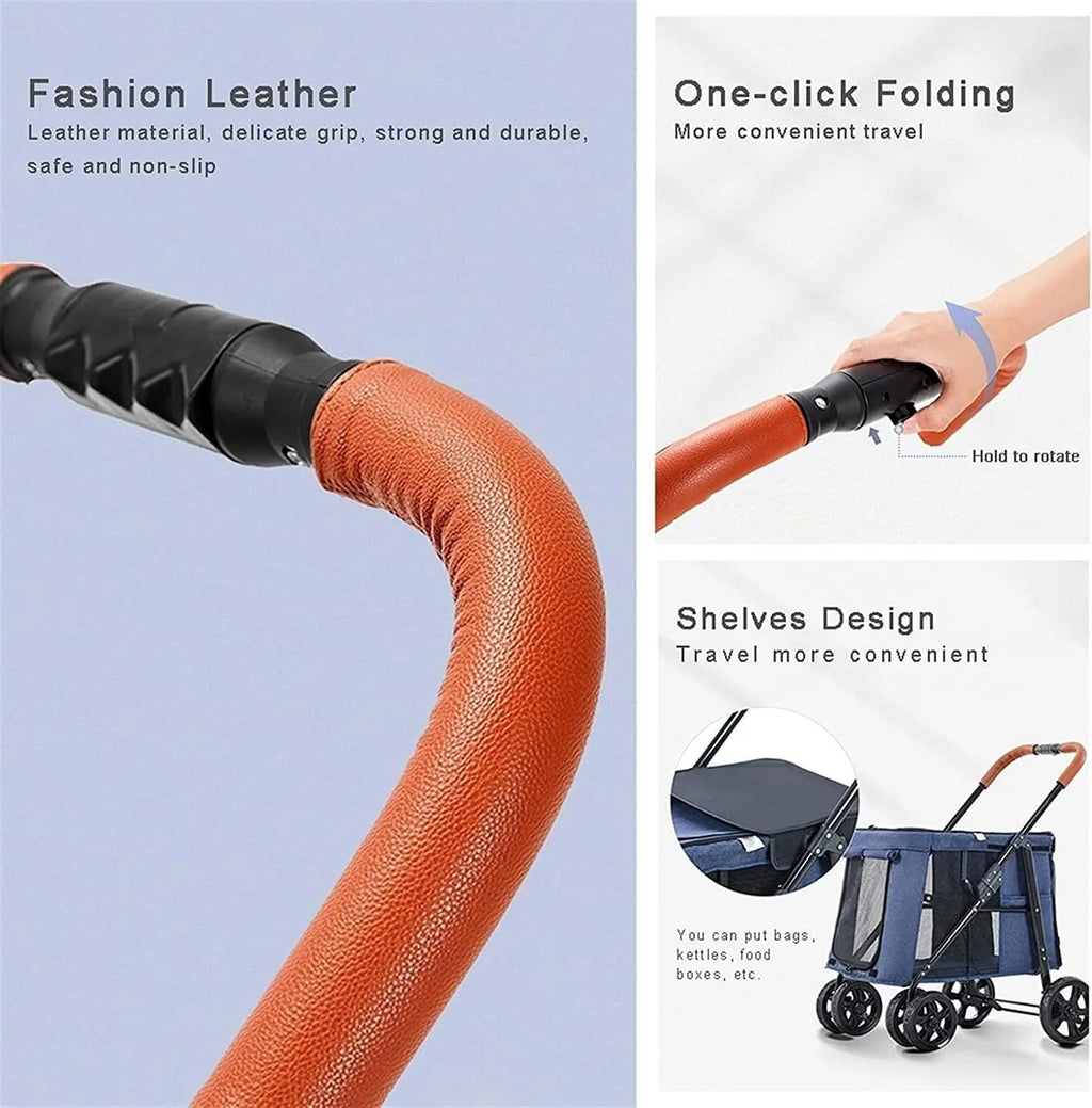 Luksusowy Duży Wózek Dla Psa 4 Koła Wózki Dla Psów Dla Dużych Psów Premium Pushchair Pet Stroller Składany Wózek Spacerowy (Color : Grey a)