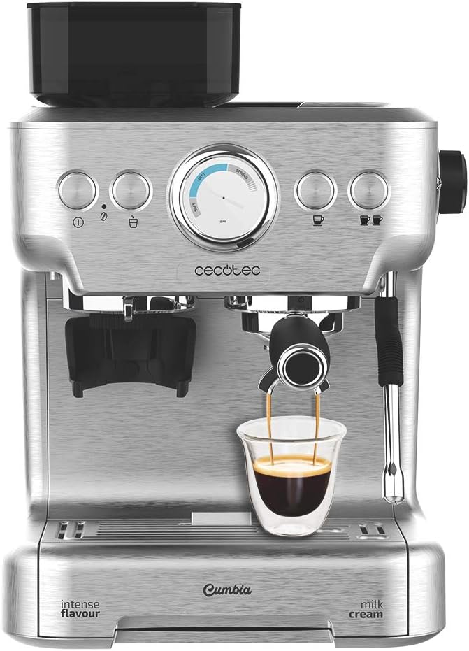 Cecotec Ekspres do kawy z podwójnym wyjściem Power Espresso 20 Barista Cream. 1550 W, 20 prętów, zbiornik na ziarna kawy 250g, młynek z 30 poziomami mielenia, termoblok, zbiornik na wodę 2.5 L