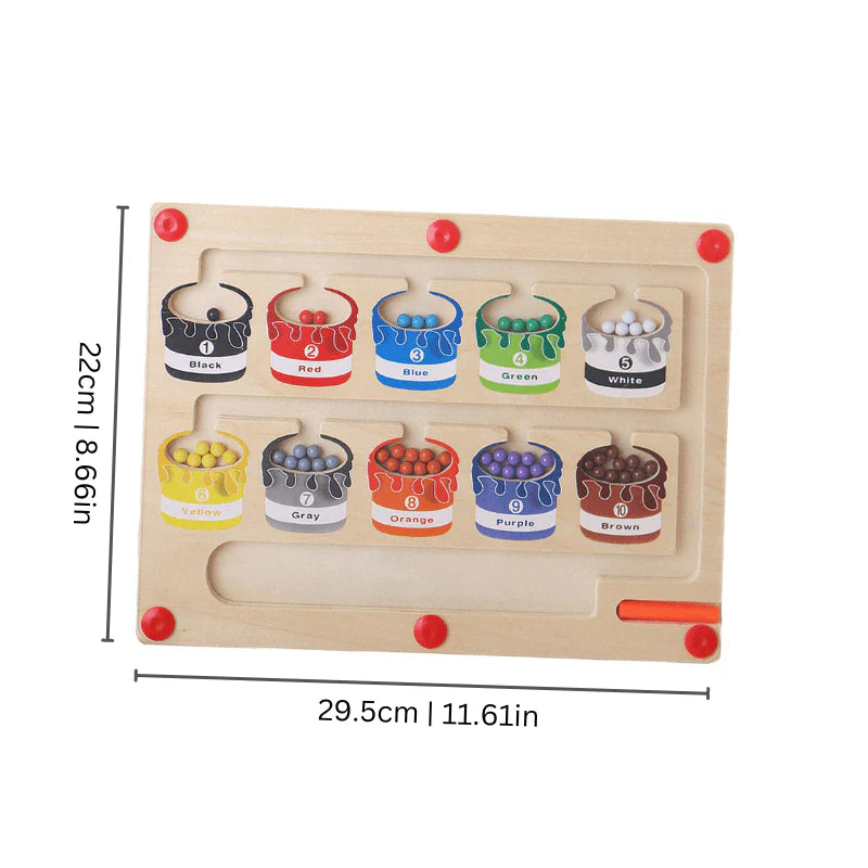 Magnetic Number Maze – Wooden Color Sorting Puzzle Board for Kids 2–4