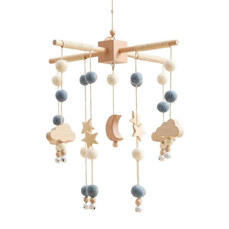 Wooden Baby Crib Mobile with Bells, Musical Nursery Hanging Toy Decor