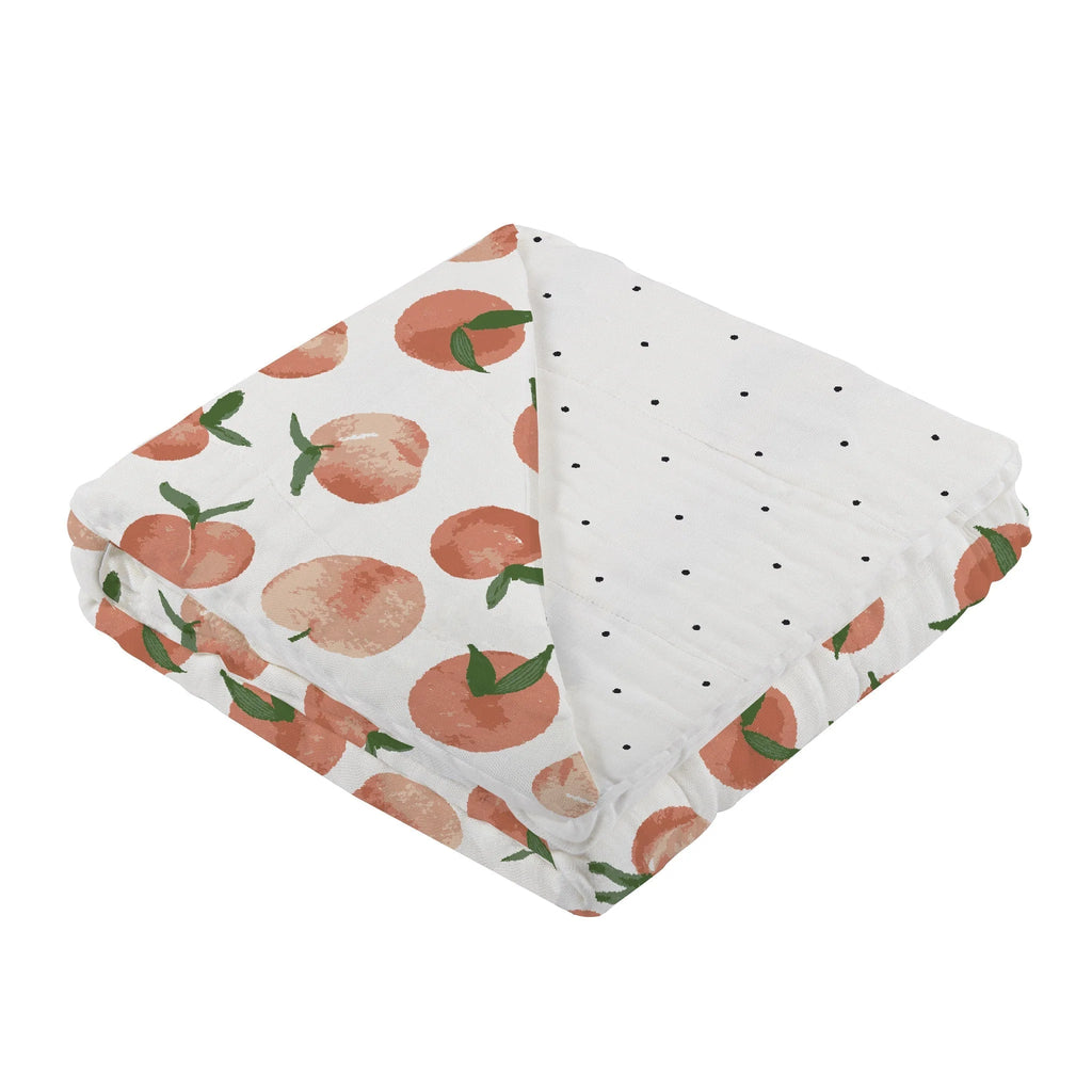 Carnelian Peaches and Black and White Polka Dot Blanket