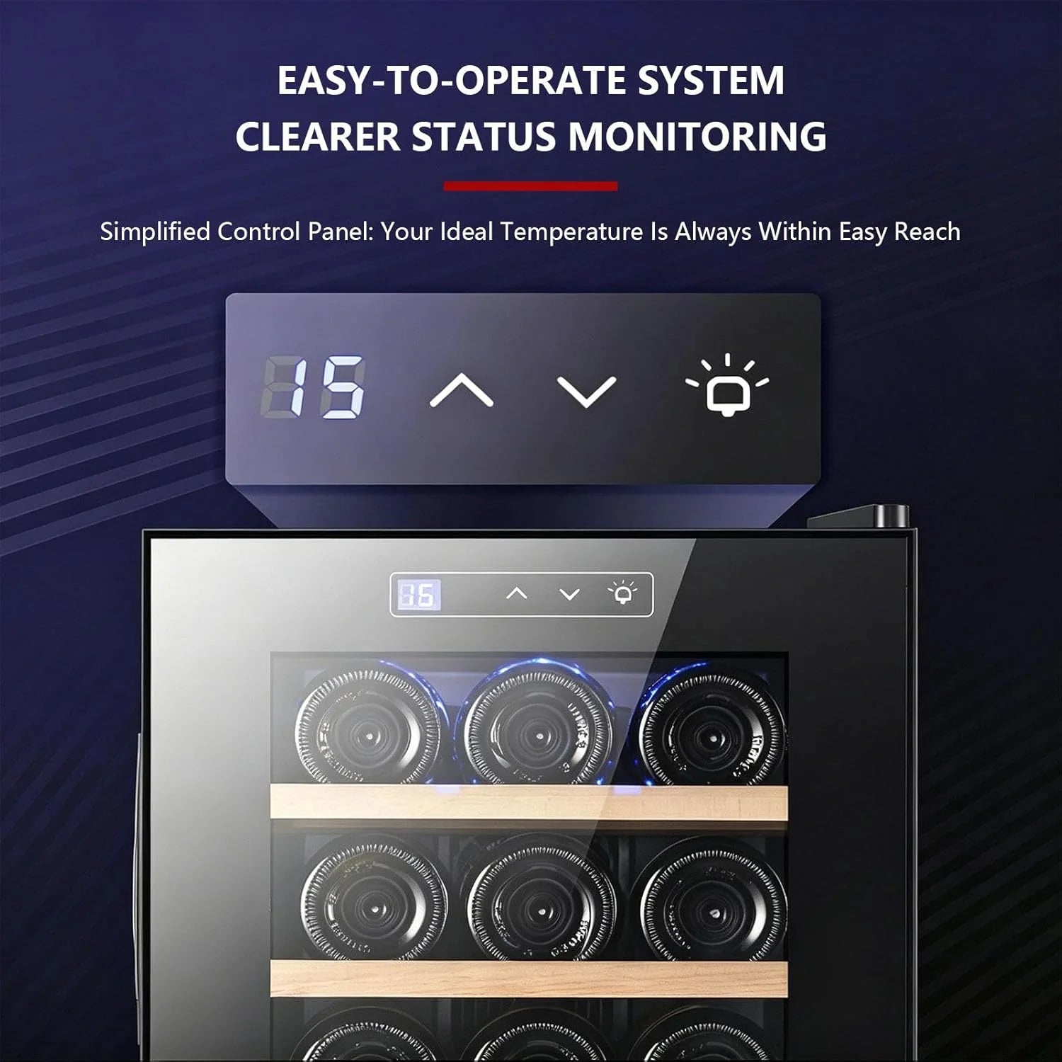 Chłodziarka do wina 32L na 12 butelek wolnostojąca, cyfrowa regulacja temperatury cicha do domu kuchni mieszkania All-BeechwoodEdition