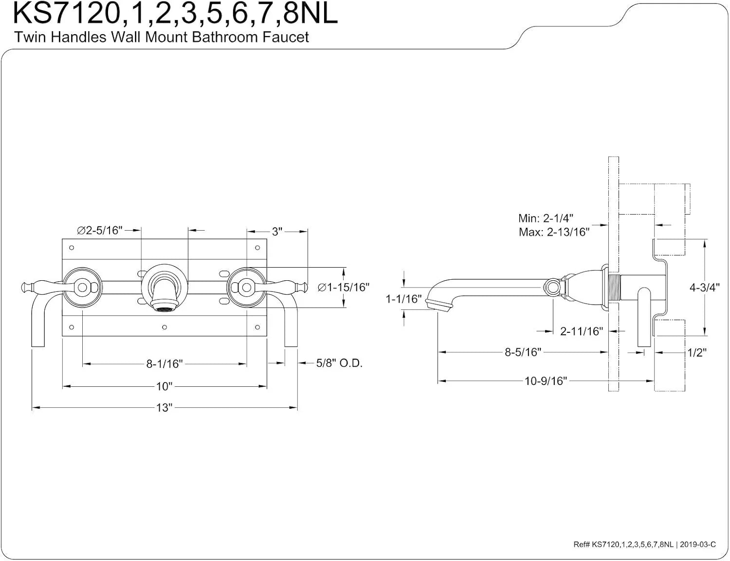 Kingston Brass KS7120NL Naples 20 cm centralny uchwyt ścienny bateria łazienkowa, matowa czerń
