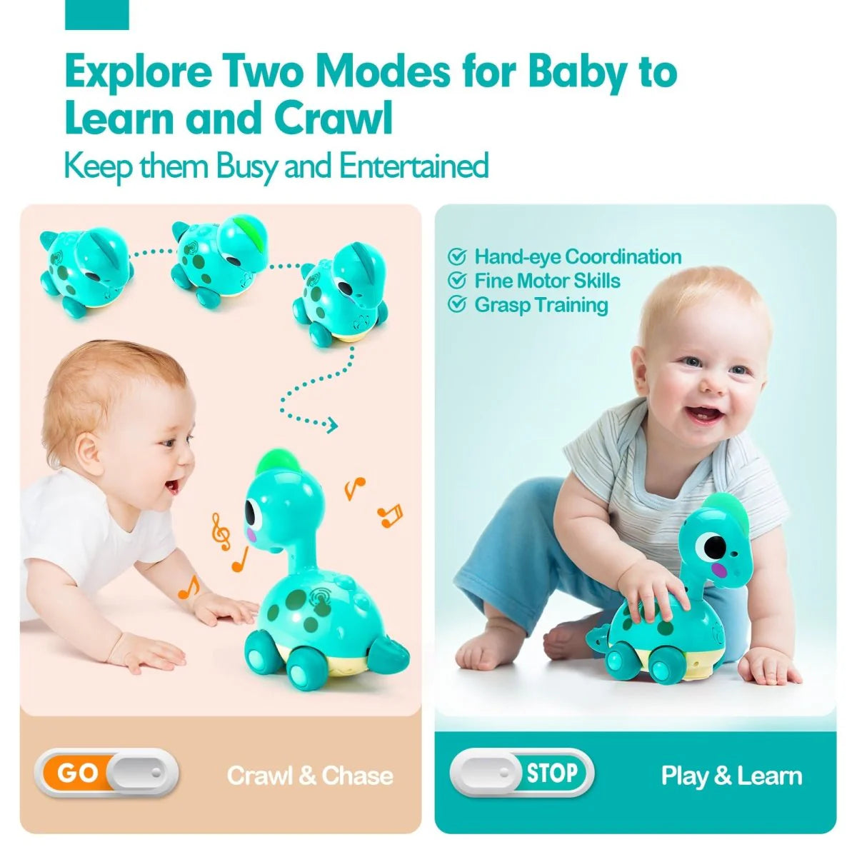Montessori Musical Crawling Dinosaur Toy Toddlers with Lights Sounds