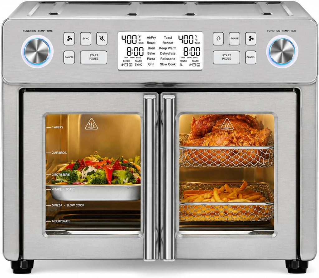 Emeril Lagasse Dwustrefowa frytkownica powietrzna 360 z drzwiami francuskimi, 25 QT, gotuj dwa potrawy na różne sposoby, do 60% szybciej od mrożonego do końca