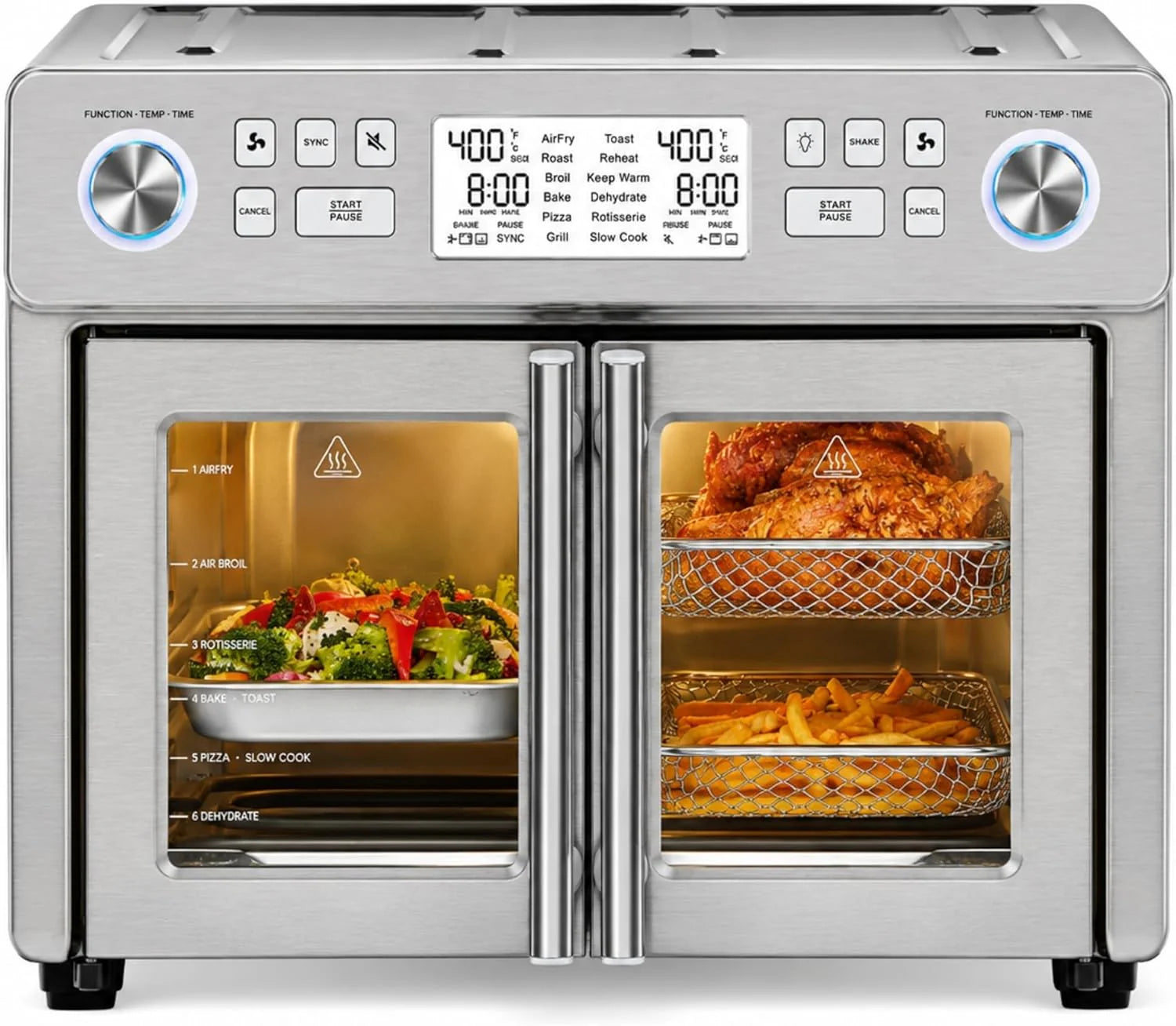 Emeril Lagasse Dwustrefowa frytkownica powietrzna 360 z drzwiami francuskimi, 25 QT, gotuj dwa potrawy na różne sposoby, do 60% szybciej od mrożonego do końca