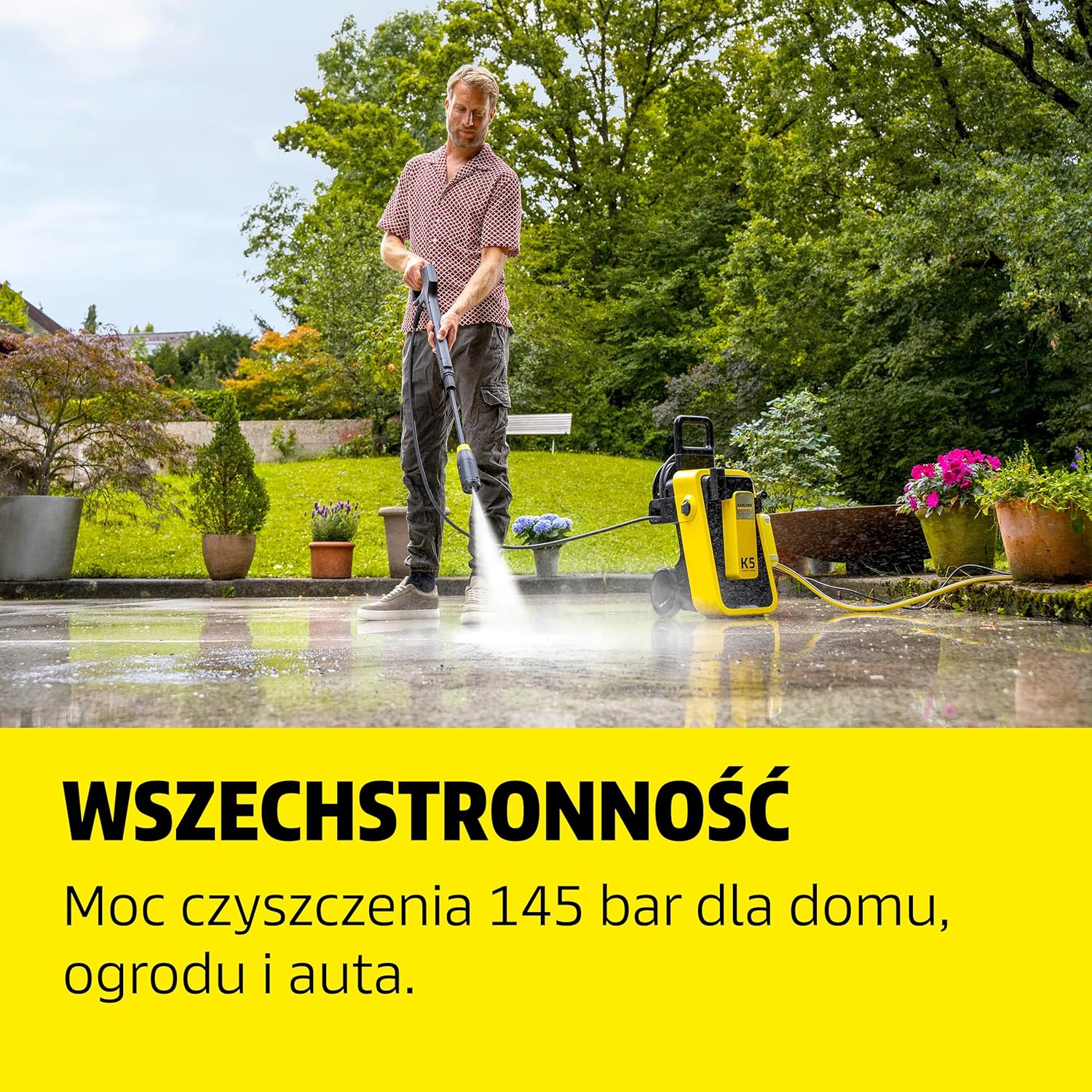 Kärcher Myjka ciśnieniowa K 5 Power Control, 145 bar, 500 l/h, wydajność powierzchniowa: 40 m²/h, filtr wody, waga: 13 kg, wąż ciśnieniowy i pistolet, lanca rotacyjna i dysza strumieniowa