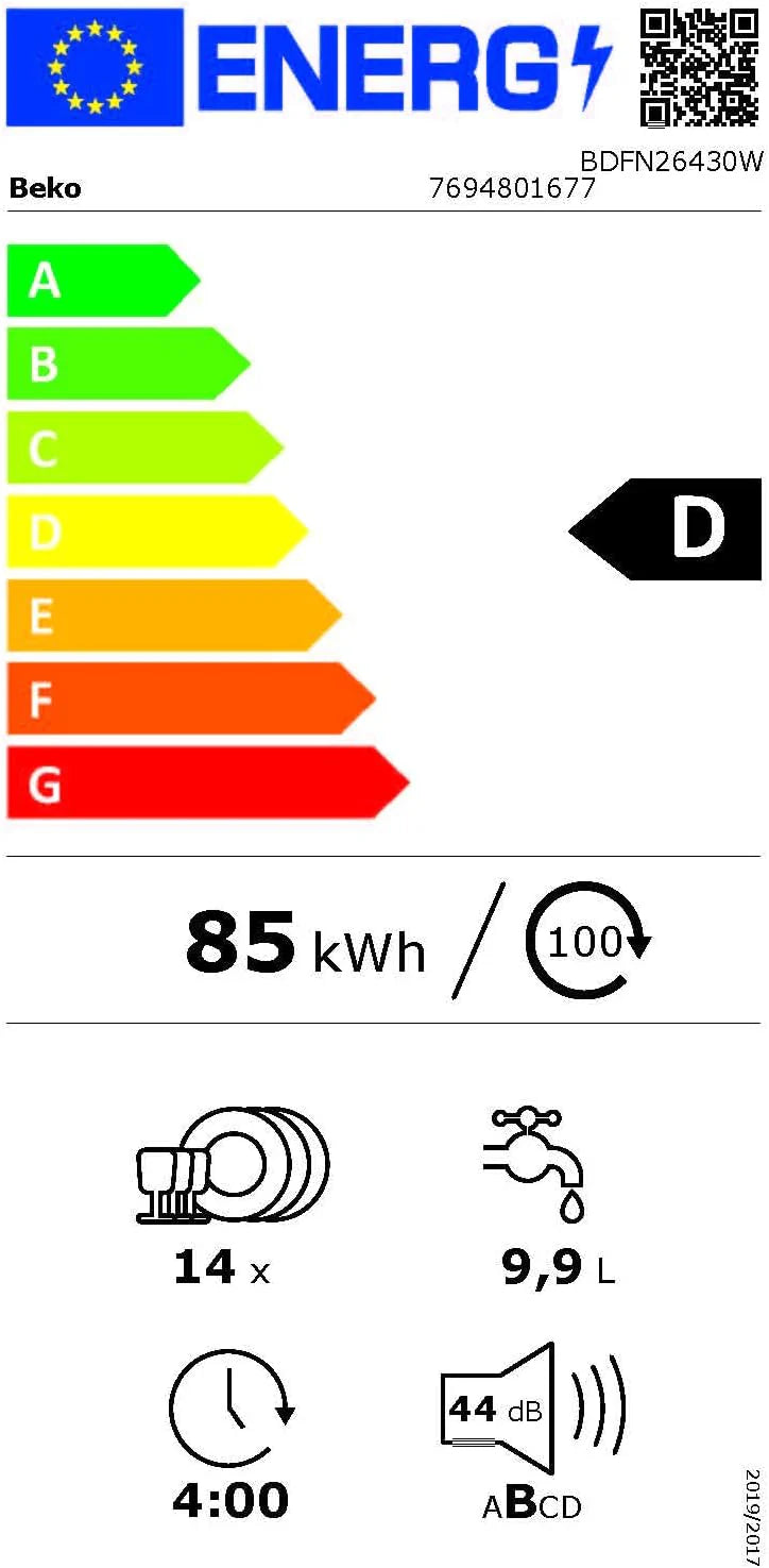 Beko BDFN26430W zmywarka do naczyń 60 cm, wolnostojąca, do zabudowy, na 14 nakryć wymiarowych, 6 programów, 4 dodatkowe funkcje, 3 poziomy zlewu, HigienIntense, SelfDry, program do połowy załadunku,