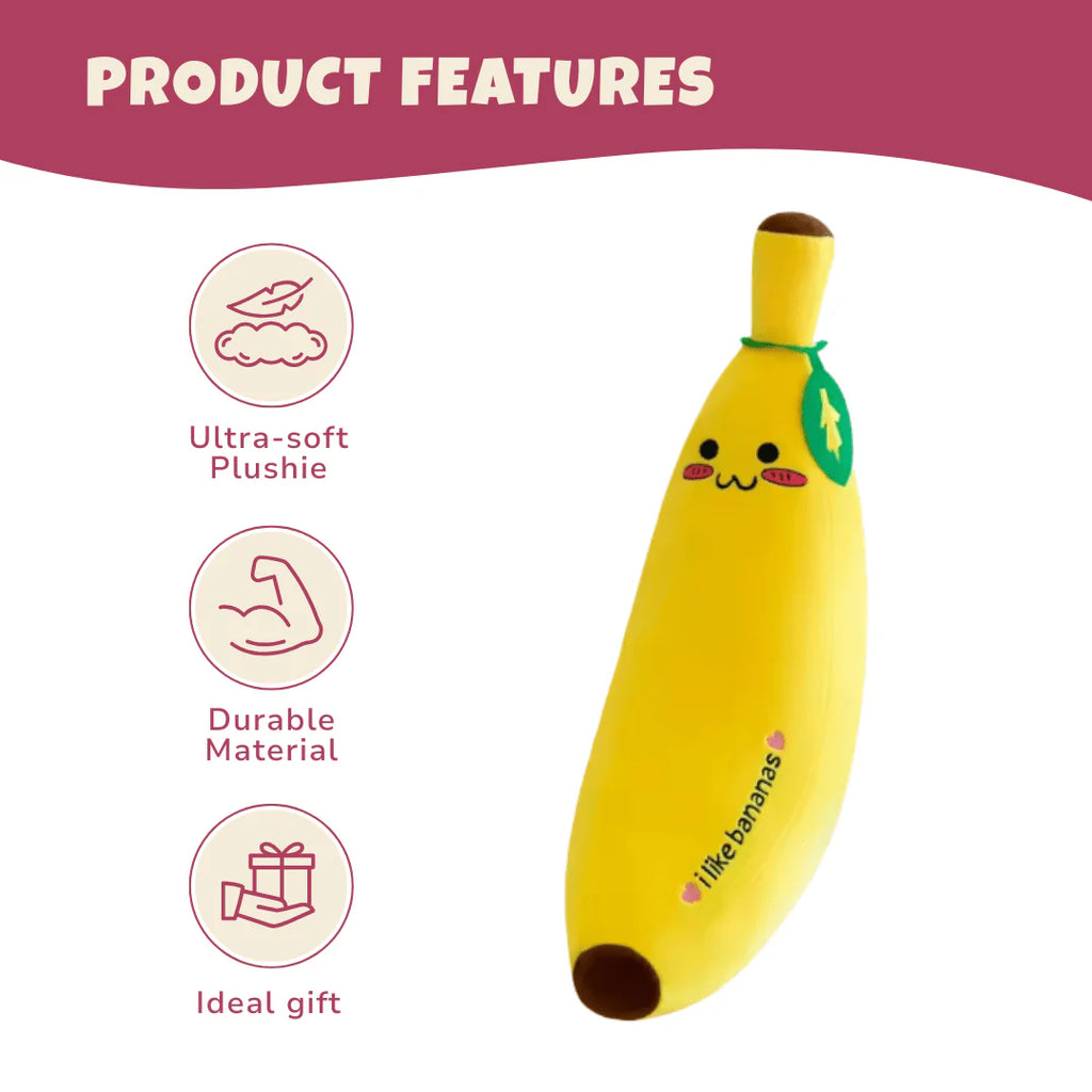 Happy Banana Plush Pillow – 4 Sizes (13.8, 19.7, 27.6, 31.5 inches)