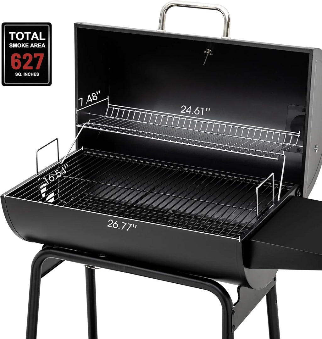2026 Royal Gourmet CC1830 30-calowy grill węglowy ze stolikiem bocznym, grill zewnętrzny o powierzchni do gotowania 627 cali kwadratowych do ogrodu, na patio i na imprezy, czarny