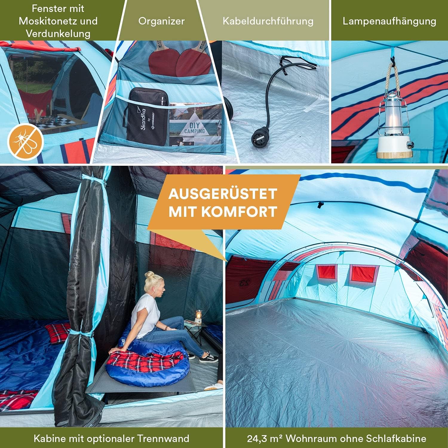 Skandika Gotland 6 Protect namiot tunelowy | Namiot rodzinny dla 6 osób z wszytą podłogą, z technologią Sleeper/bez, wodoszczelny, rozkładana kabina | namiot kempingowy