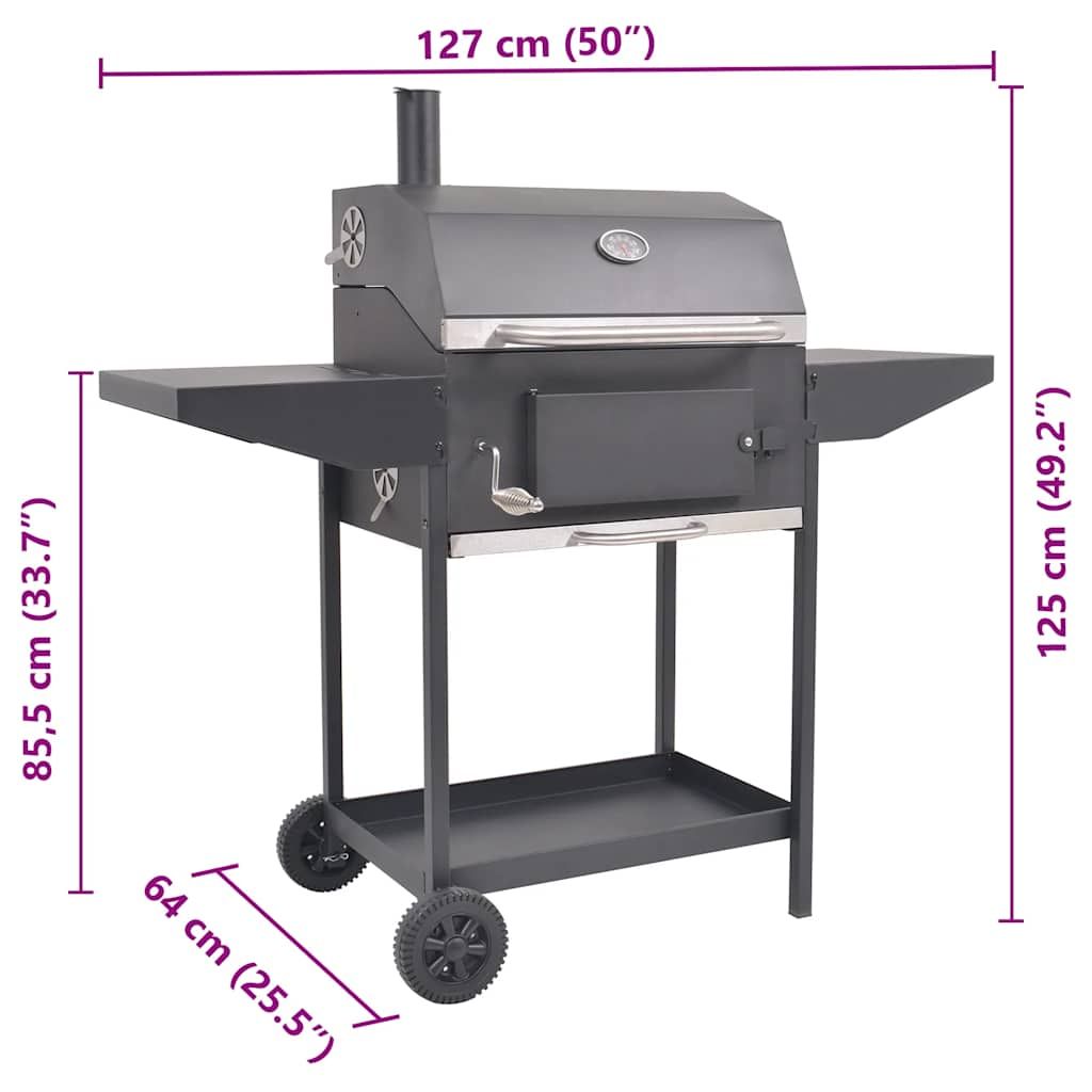 Grill węglowy Vidaxl z dolną półką, czarny