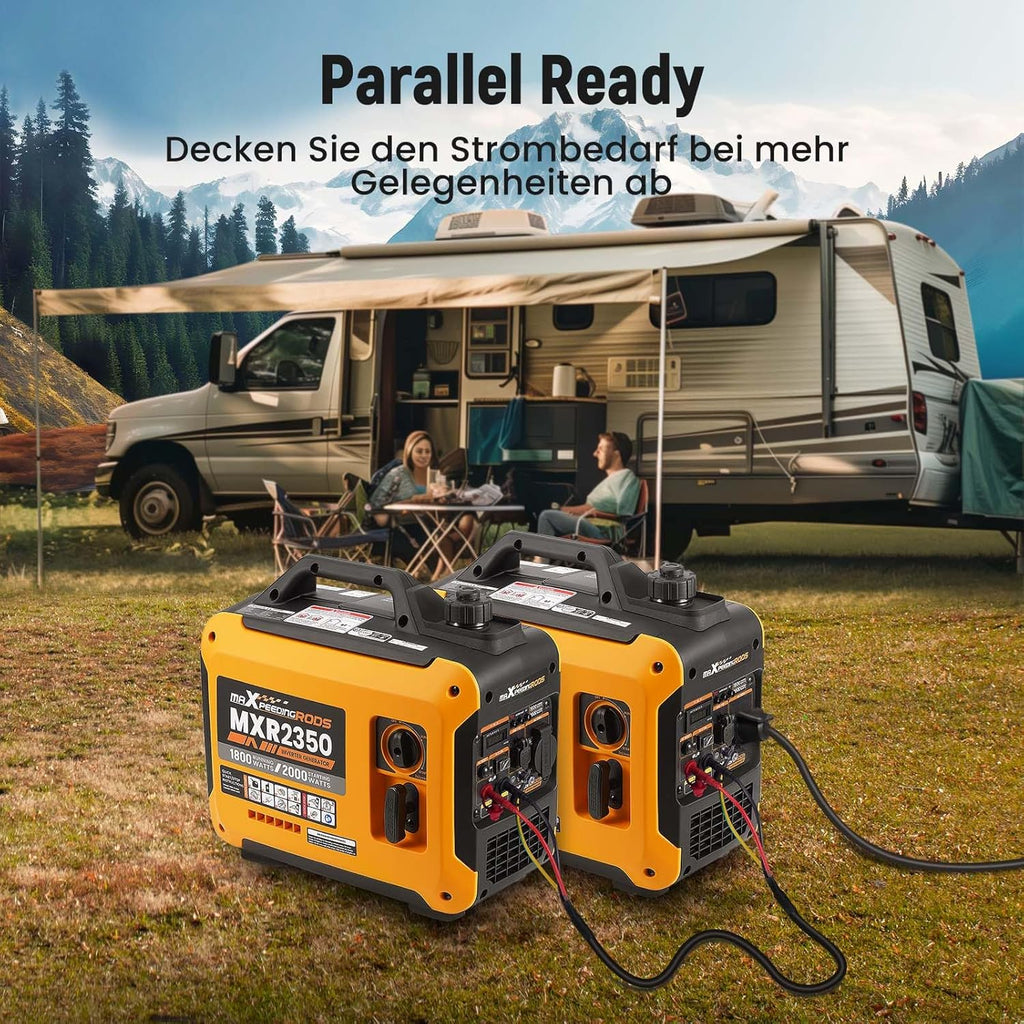 maXpeedingrods Inwerterowy generator prądu, 2000 W, benzynowy, 4-suwowy, z gniazdem USB i gniazdami 230 V, cyfrowy wyświetlacz, kompaktowy i lekki, na kemping, do podróży na świeżym powietrzu, kampera