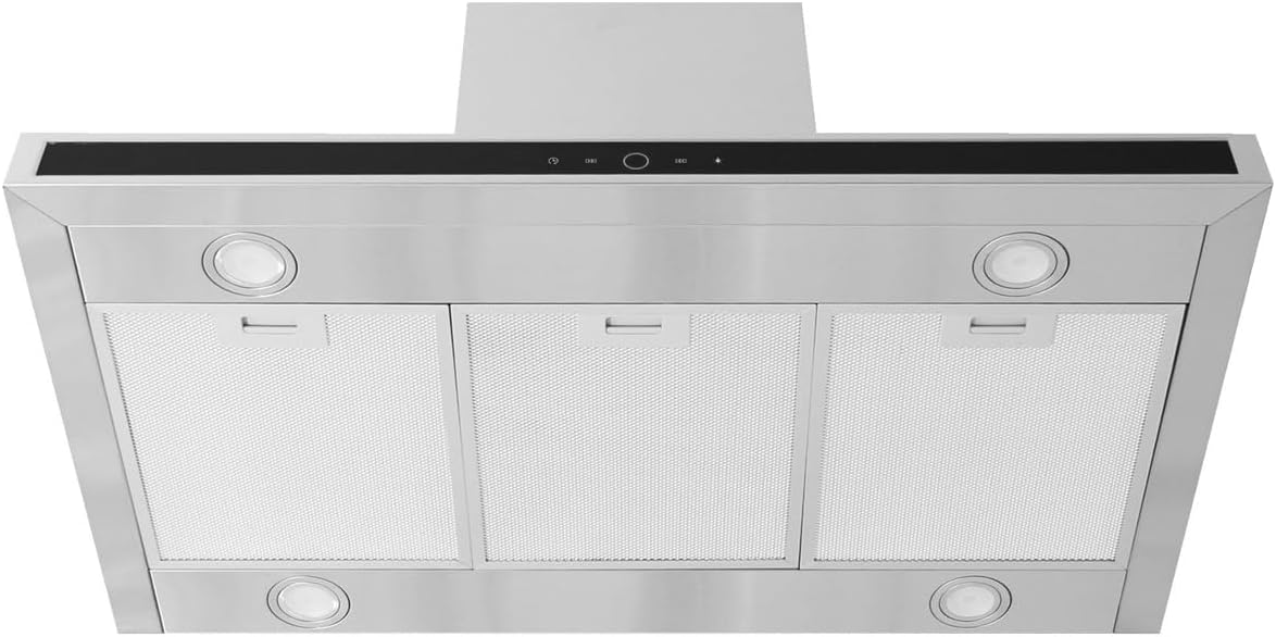 KKT KOLBE Okap kuchenny 90 cm, stal nierdzewna, czarne szkło, aplikacja Smart WiFi, funkcja automatycznego dopływu, obsługa SensorTouch, Delta-Insel-HC