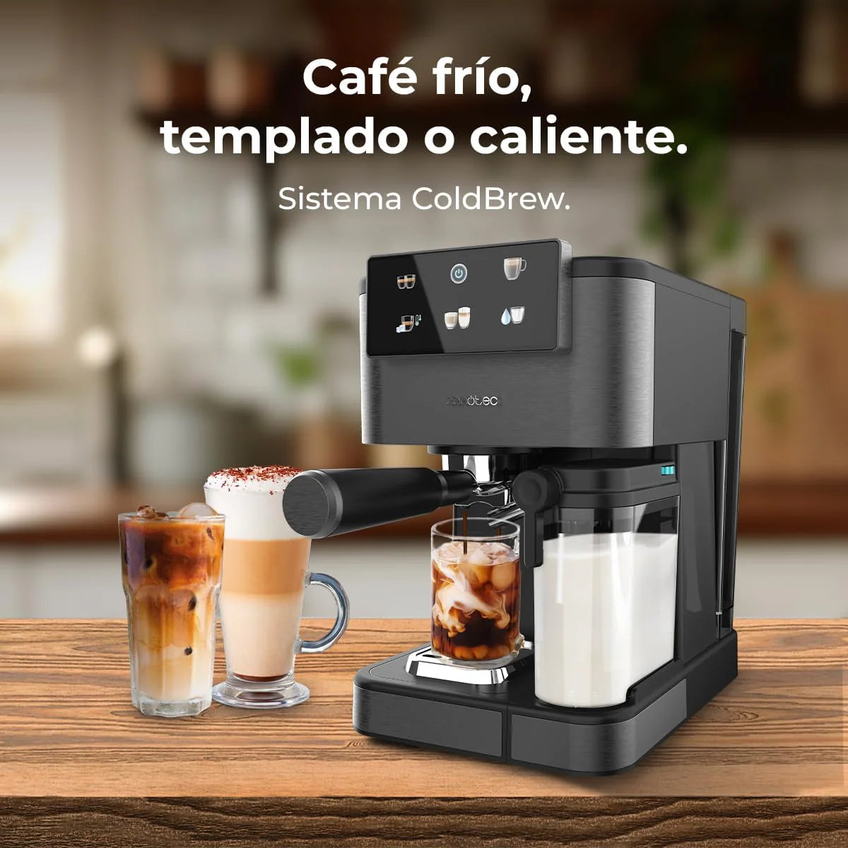 Cecotec Ekspres do kawy z podwójnym wyjściem Power Espresso 20 Barista Cream. 1550 W, 20 prętów, zbiornik na ziarna kawy 250g, młynek z 30 poziomami mielenia, termoblok, zbiornik na wodę 2.5 L