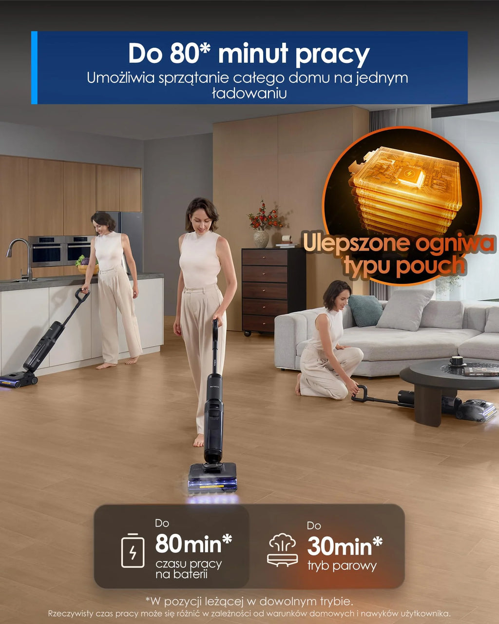 Tineco FLOOR ONE S7 Stretch Steam Draadloze Nat-Droog Stoomzuiger Alles-in-één, 160℃ HyperSteam, 180° Plat Liggend, Anti-Knoop Ontwerp, FlashDry Zelfreiniging, Tot 80 min gebruiksduur