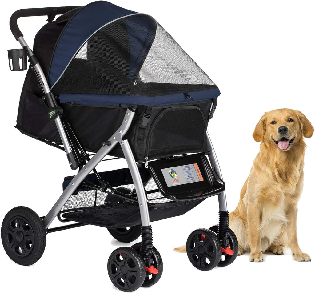 HPZ Pet Rover Premium wytrzymały wózek podróżny dla psa/kota/zwierząt domowych z rozkładaną przegródką/wejściem bez zamka błyskawicznego/odwracalny uchwyt, gumowe opony bez pompy, dla małych,