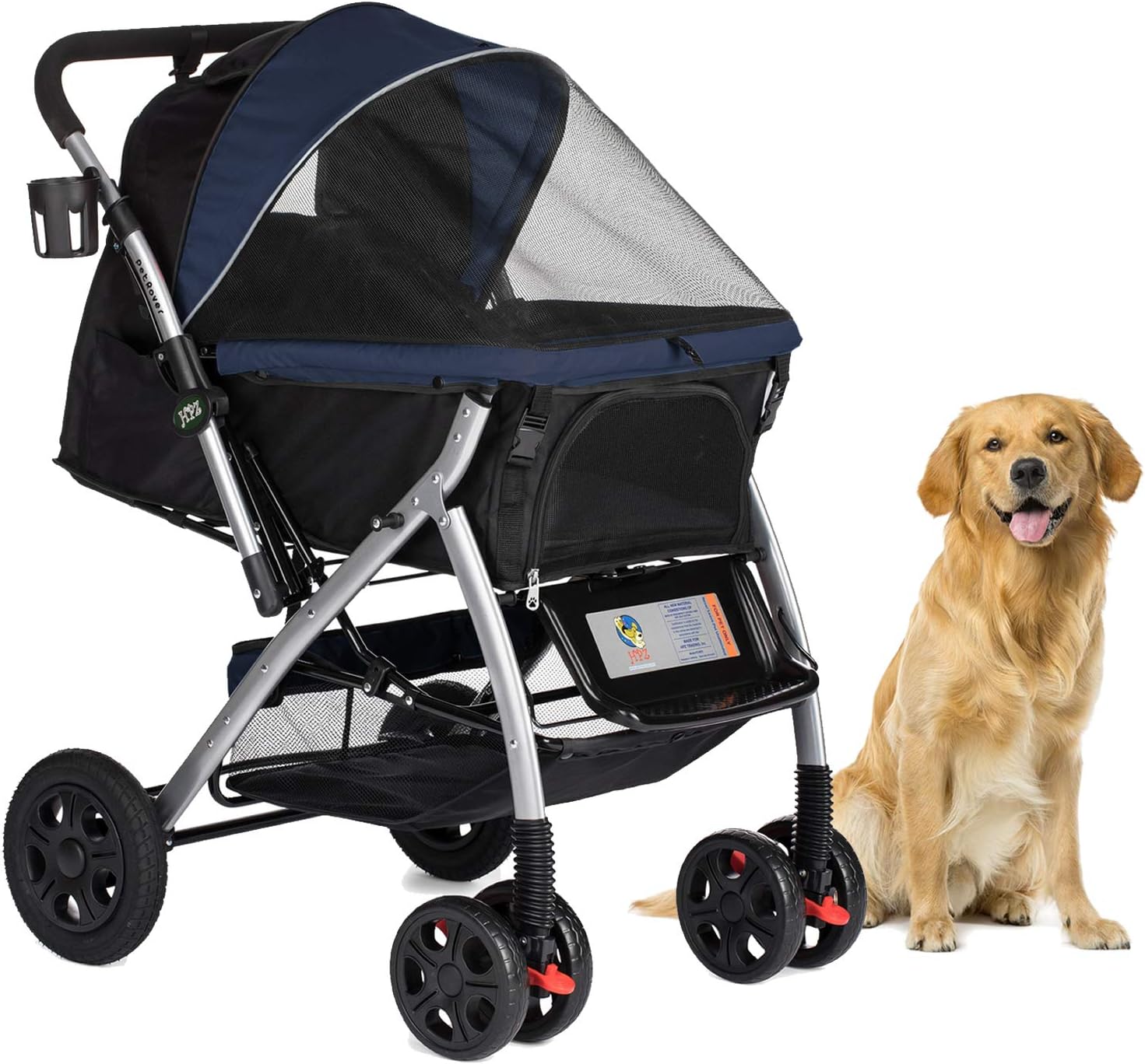 HPZ Pet Rover Premium wytrzymały wózek podróżny dla psa/kota/zwierząt domowych z rozkładaną przegródką/wejściem bez zamka błyskawicznego/odwracalny uchwyt, gumowe opony bez pompy, dla małych,