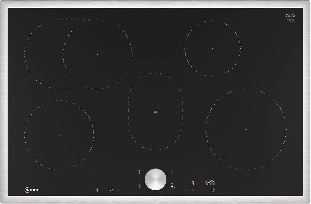 NEFF T58STF1L0 płyta indukcyjna N90, samowystarczalna płyta grzewcza z ceramiki szklano-ceramicznej, szerokość 80 cm, Twist Pad, Home Connect, Smart Hood Automatic, poziom mocy, przylegająca, czarna