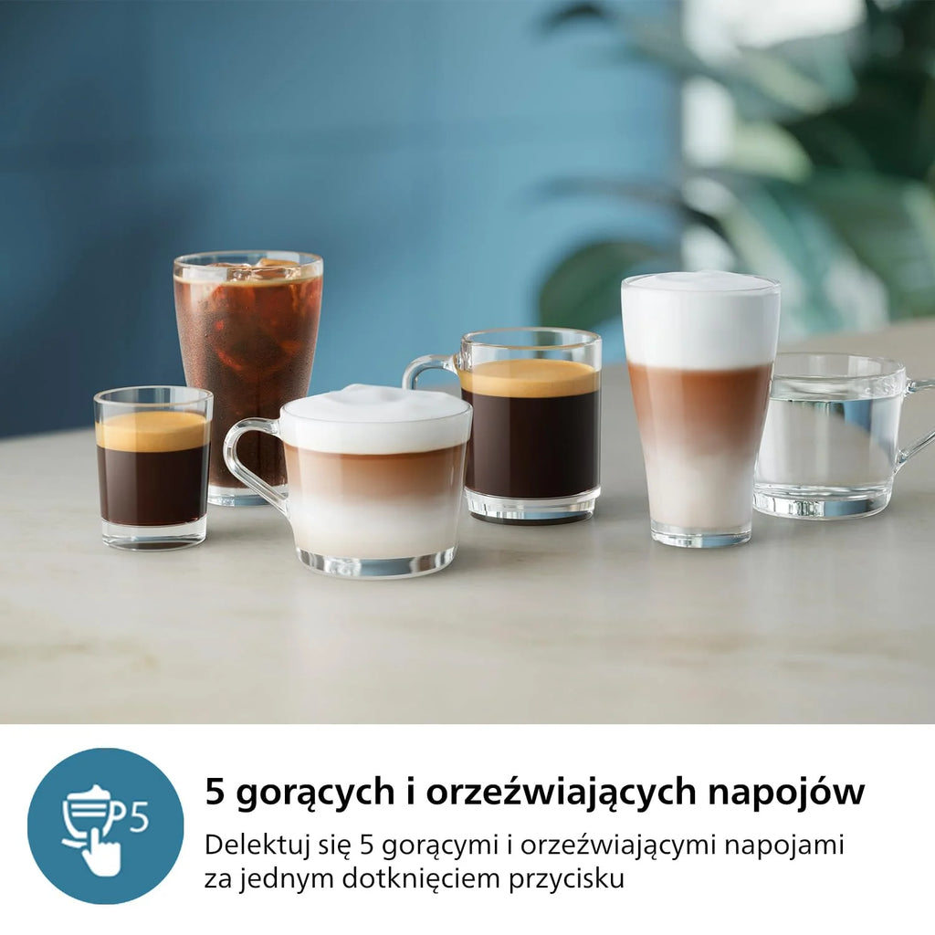 Philips Ekspres do kawy z serii 3300 w pełni zautomatyzowany - 6 napojów, Nowoczesny, Kolorowy ekran dotykowy, LatteGo, SilentBrew, Młynek w 100% ceramiczny, Filtr AquaClean, Czarny chrom (EP3347/90)