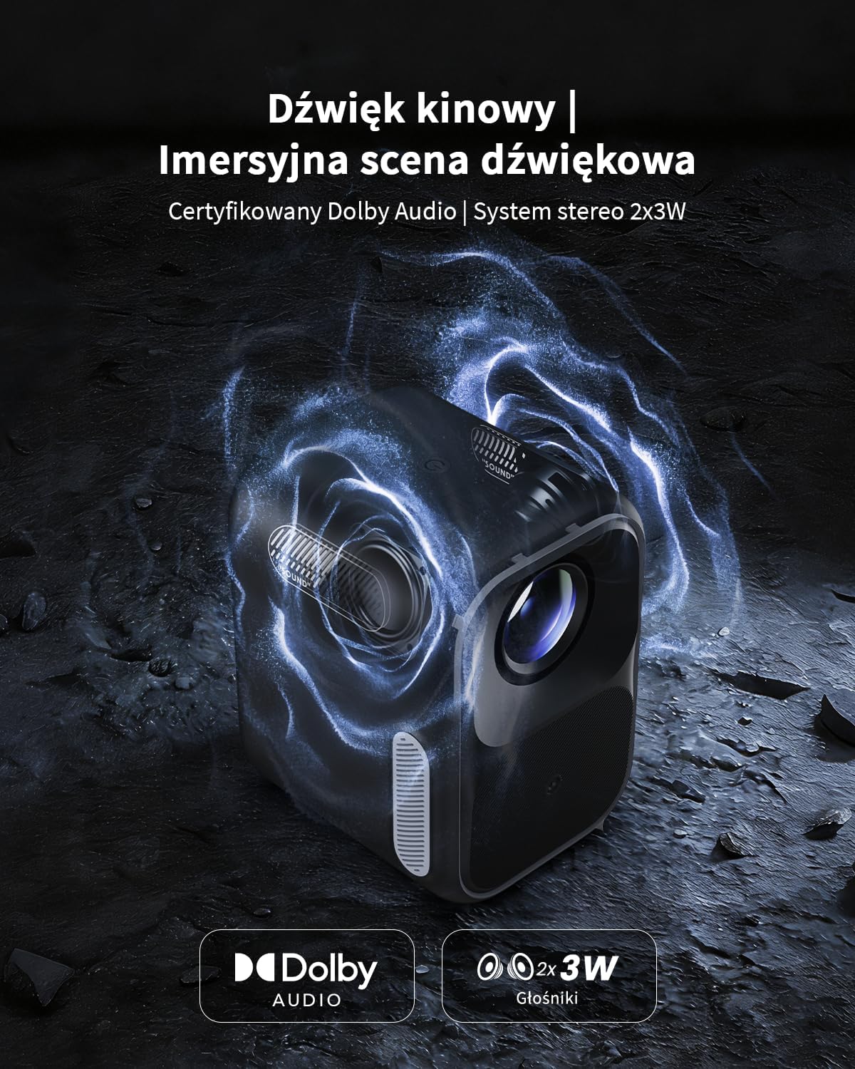 WEMAX Inteligentny Projektor Google TV 1080P Full HD, Obsługa 4K, 320 ISO Lm, MEMC Płynność na Mecze 2026, Auto Focus i Keystone, Omijanie Przeszkód, HDR10, Dolby Audio, WiFi 5G, Bluetooth