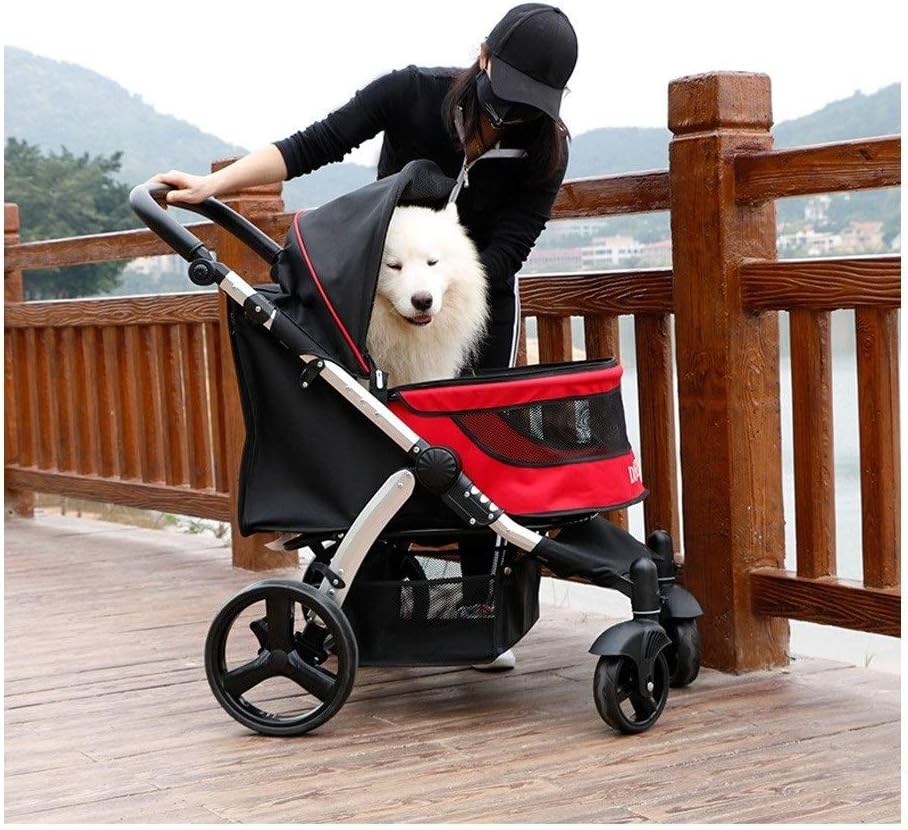 Wózek dla dużych psów do biegania, wózek dla psów Premium High Landscape Pet Stroller, duże wózki dla psów (czerwony)