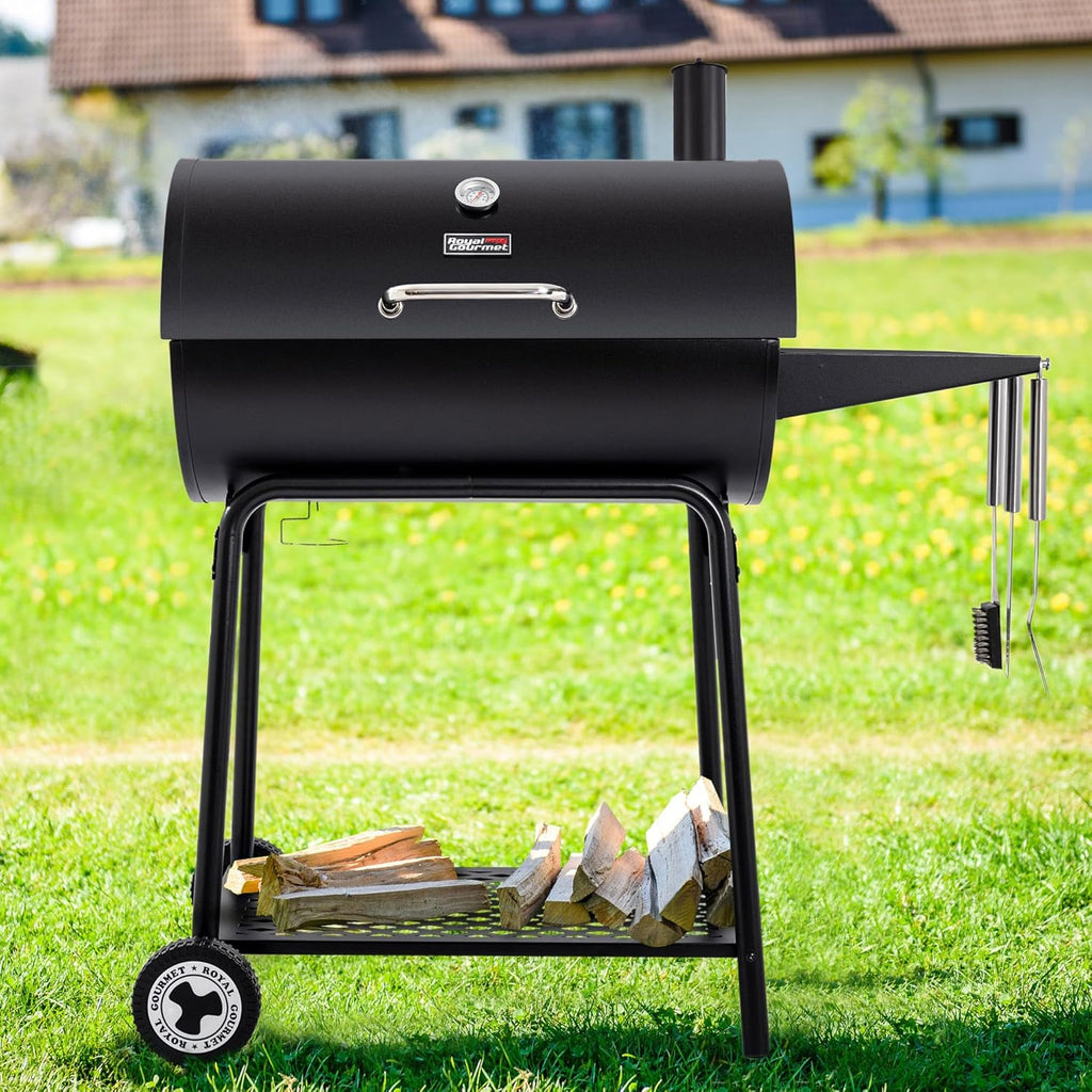 2026 Royal Gourmet CC1830 30-calowy grill węglowy ze stolikiem bocznym, grill zewnętrzny o powierzchni do gotowania 627 cali kwadratowych do ogrodu, na patio i na imprezy, czarny