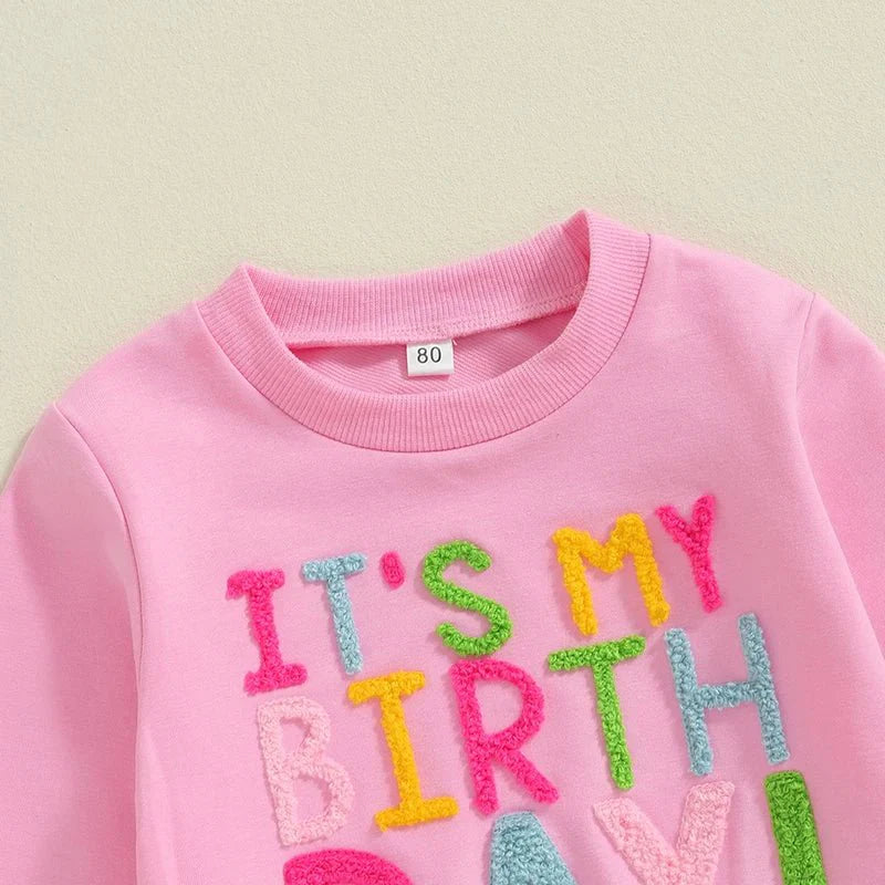 Kids Girls Outfit Long Sleeve Embroidery Letters Sweatshirt Tulle Skirt Birthday Clothes