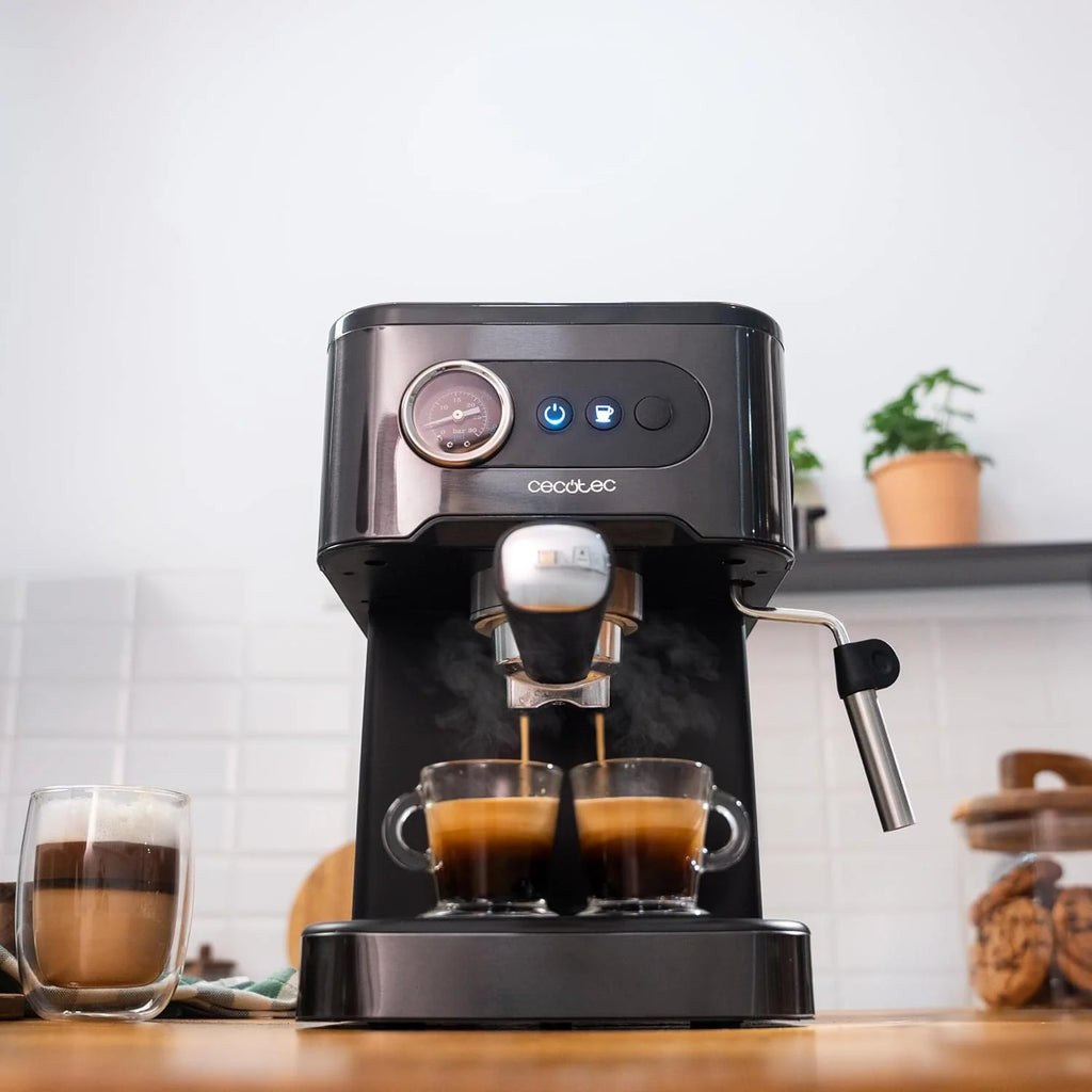 Cecotec Ekspres do kawy z podwójnym wyjściem Power Espresso 20 Barista Cream. 1550 W, 20 prętów, zbiornik na ziarna kawy 250g, młynek z 30 poziomami mielenia, termoblok, zbiornik na wodę 2.5 L