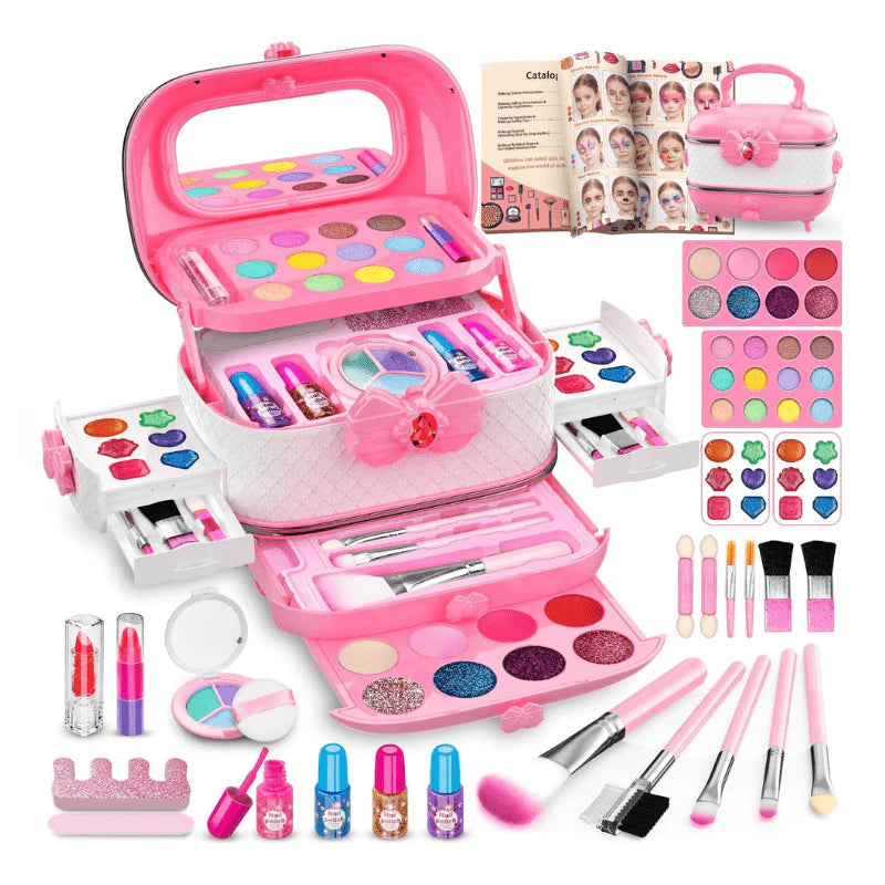 Kids Makeup Kit with Case, Washable Cosmetics, Brushes & Nail Set