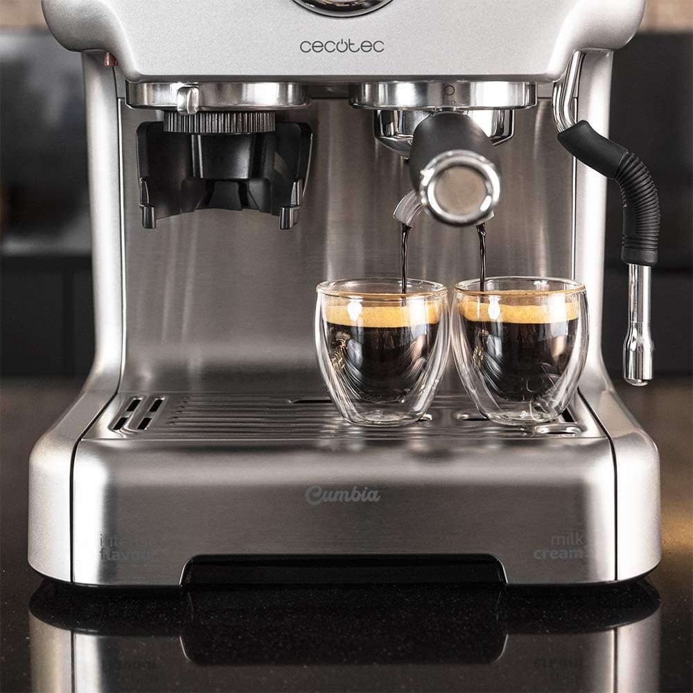 Cecotec Ekspres do kawy z podwójnym wyjściem Power Espresso 20 Barista Cream. 1550 W, 20 prętów, zbiornik na ziarna kawy 250g, młynek z 30 poziomami mielenia, termoblok, zbiornik na wodę 2.5 L