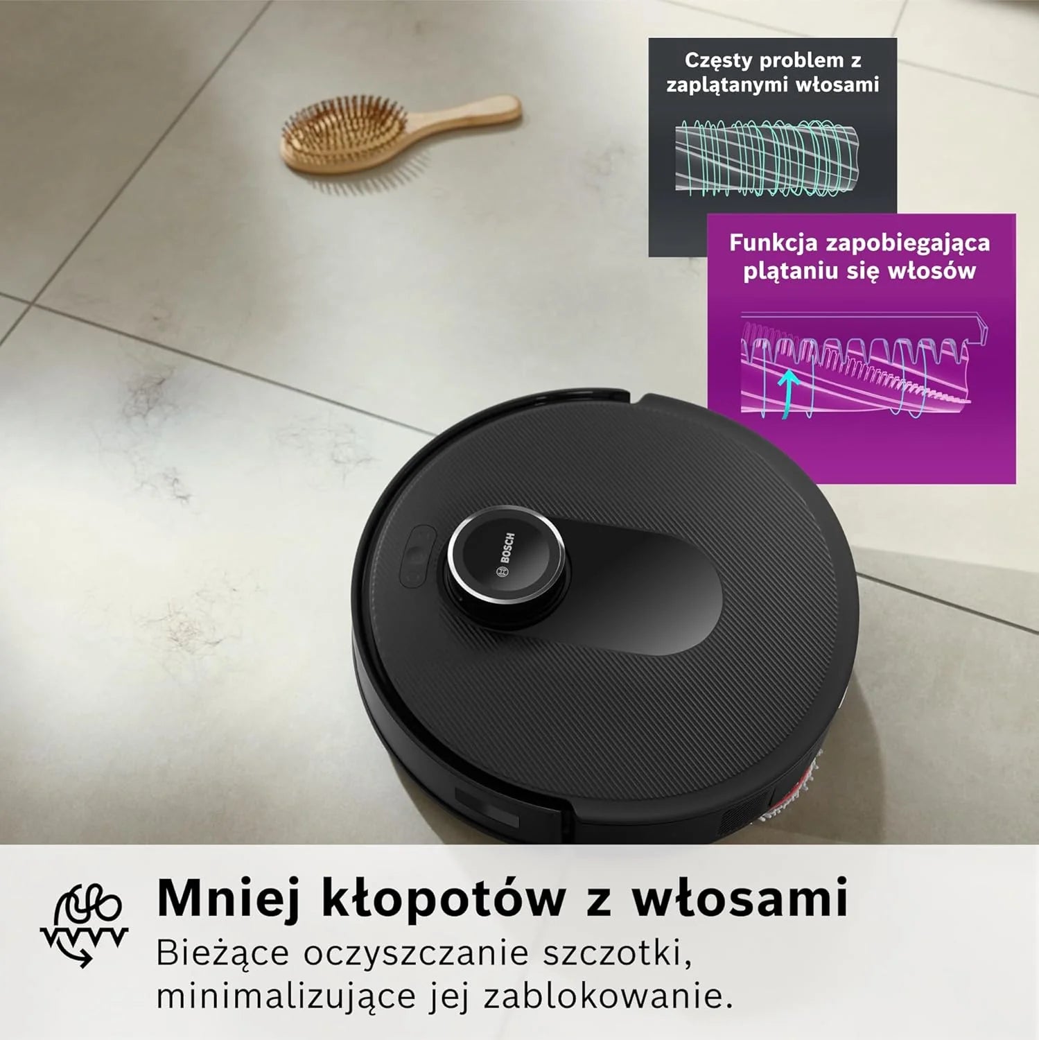 Bosch Spotless Max Robot sprzątający z funkcją mopowania, moc ssania 11 000 Pa, wysuwana nakładka mopującą, stacja czyszczącą, nawigacją Smart Vision, aplikacja Bosch Home Connect, BCRDW3B, czarny