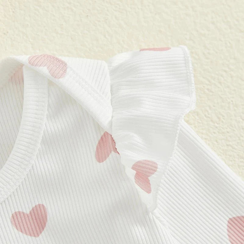 Baby Girls Outfits Heart Print Romper | Suspender Skirt | Headband Set