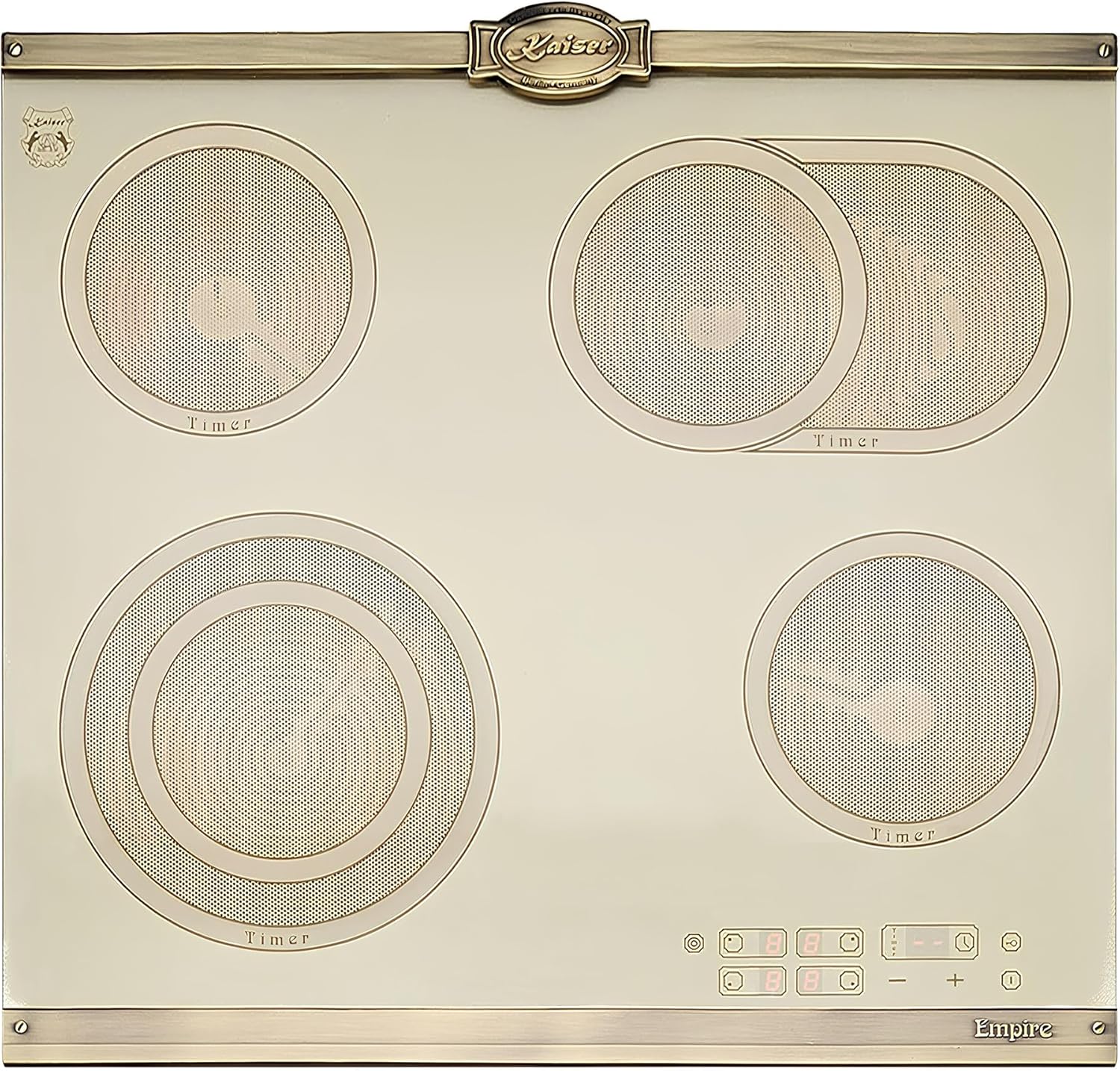 Kaiser Empire KCT 6185 ElfEm · niezależna elektryczna płyta kuchenna High-Light 60 cm · płyta ze szkła ceramicznego 4 palniki · styl retro · sterowanie dotykowe · strefa dwuokręgowa i do pieczenia