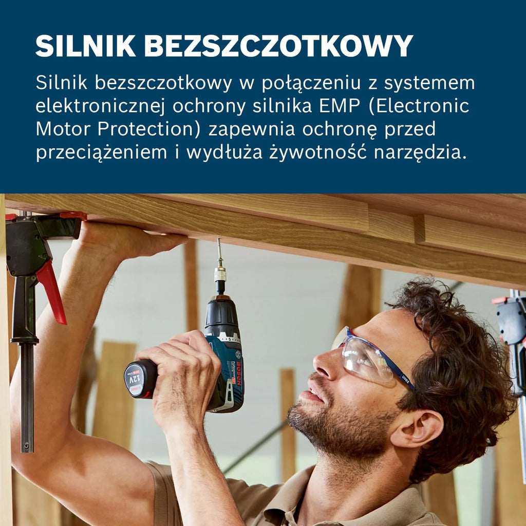 Bosch Professional system 12V: akumulatorowa wiertarko-wkrętarka GSR 12V-35 FC (2 akumulatory GBA 12V 3.0Ah, szybka ładowarka GAL 12V-40, 4 wymienne uchwyty FlexiClick, walizka L-BOXX)