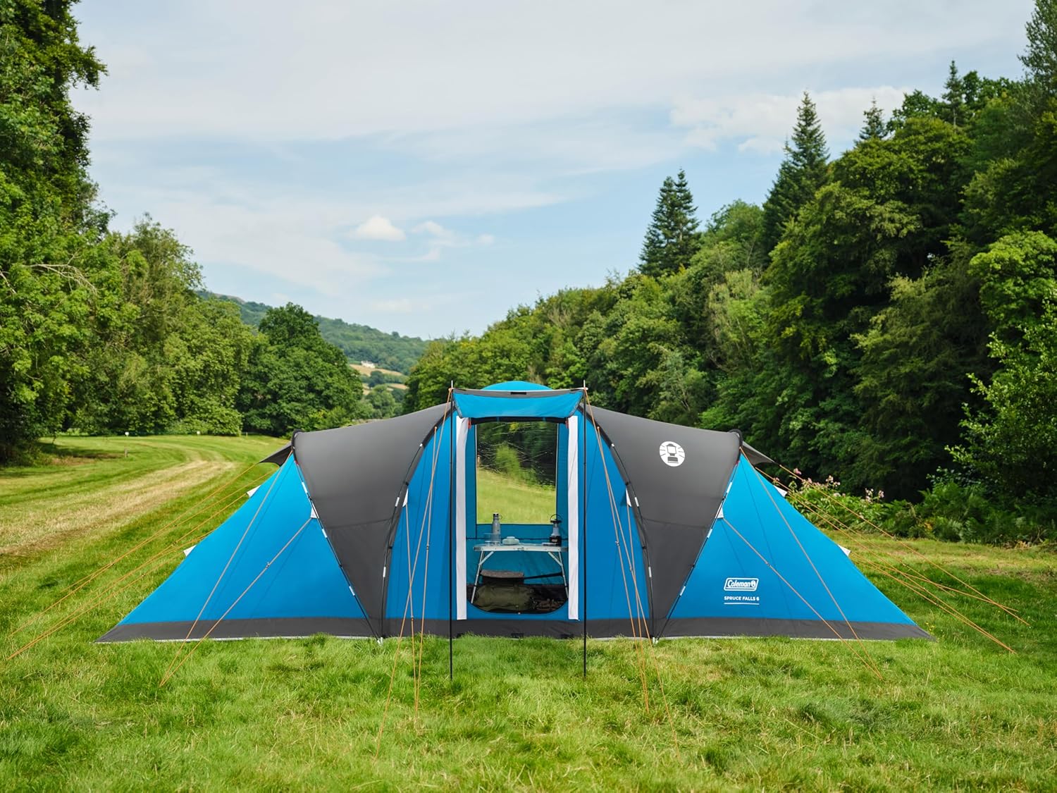Coleman Spruce Falls 6 namiot | duży 6-osobowy namiot rodzinny Vis-a-Vis z 2 przeciwległymi rozmiarami XXL, sypialniami i częścią dzienną, namiot kempingowy dla 6 osób, wodoodporny 3000 mm, wszyte
