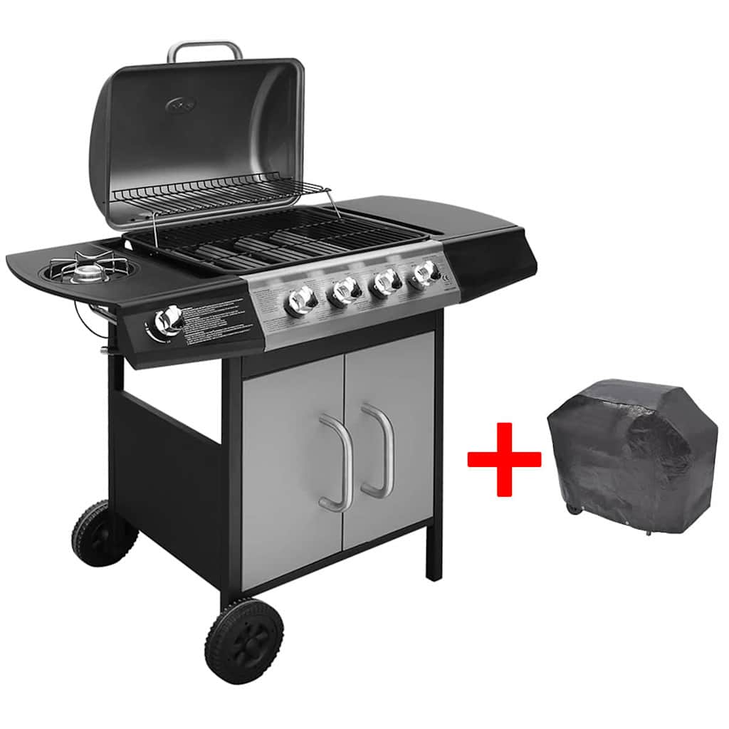 Grill gazowy 2026, 4+1 strefy gotowania, czarno-srebrny, V8143