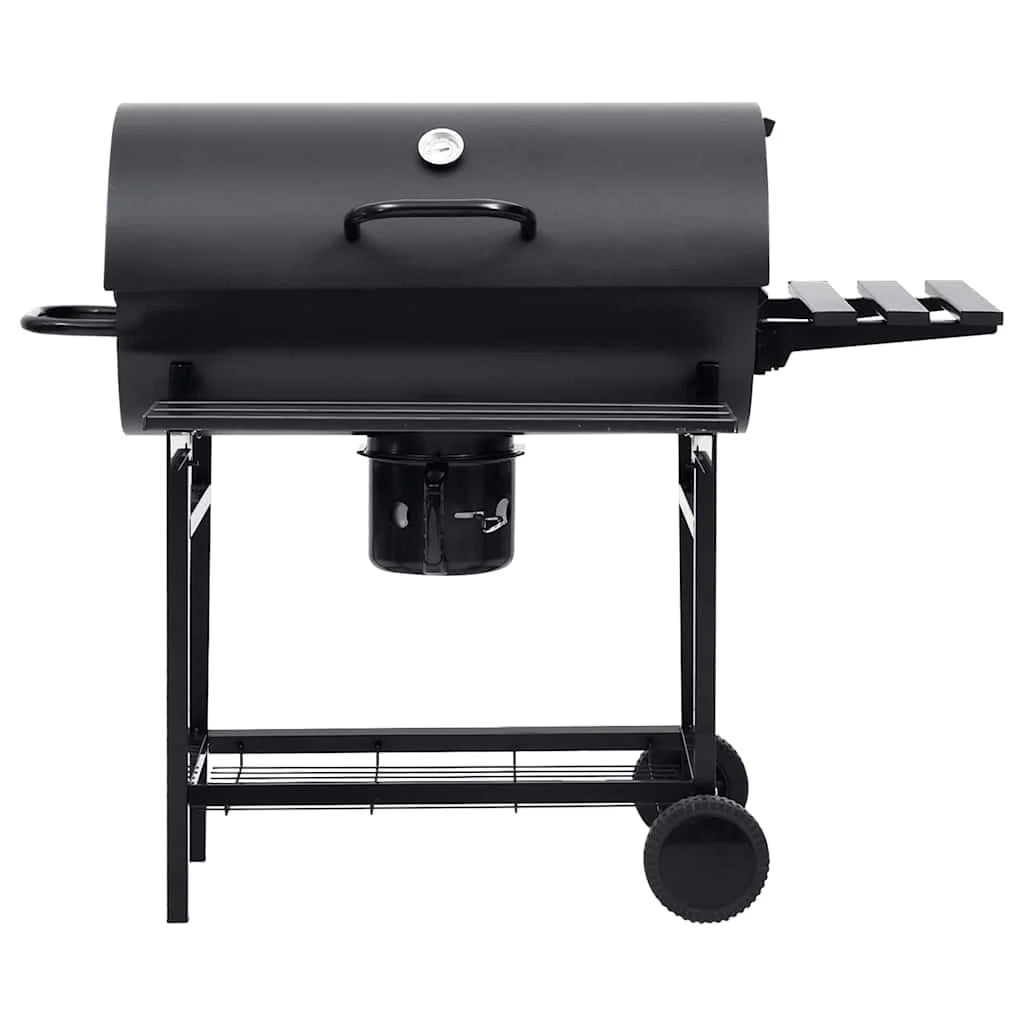 2026 Grill z kółkami i półkami, czarny, stalowy, 115 x 85 x 95 cm, grill zewnętrzny