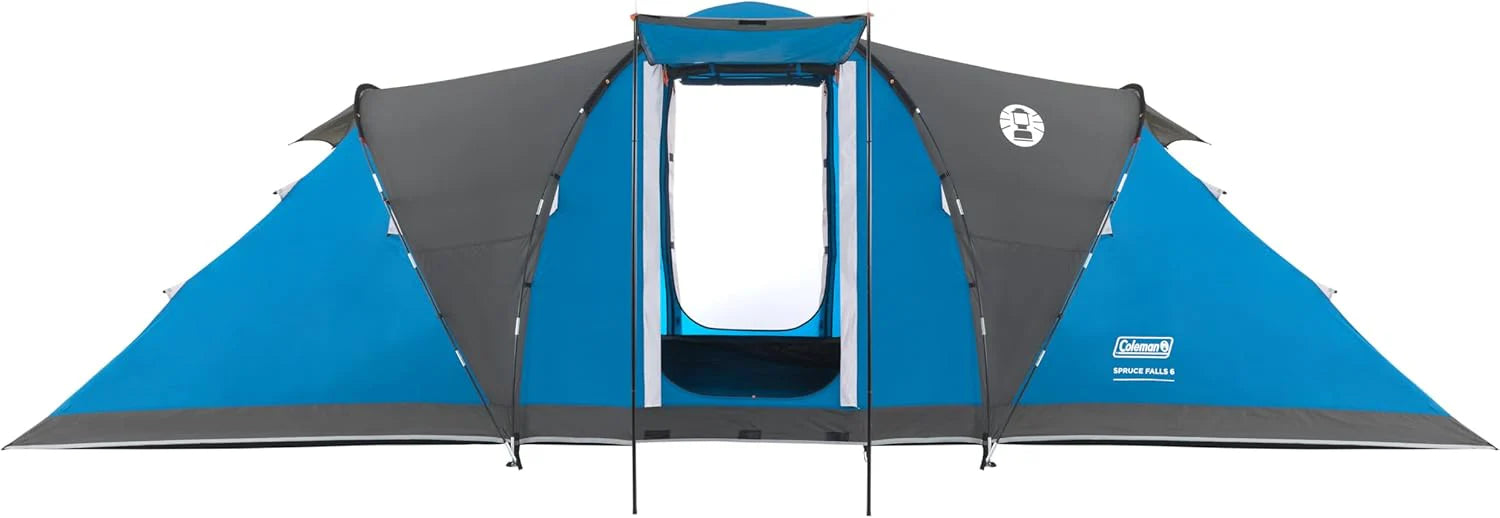 Coleman Spruce Falls 6 namiot | duży 6-osobowy namiot rodzinny Vis-a-Vis z 2 przeciwległymi rozmiarami XXL, sypialniami i częścią dzienną, namiot kempingowy dla 6 osób, wodoodporny 3000 mm, wszyte