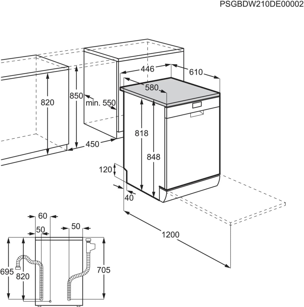 AEG FFB73517ZM Zmywarka AirDry, 10 sztućców, automatyczne odłączanie, 9 programów w 4 temperaturach, taca Maxiflex, funkcja ExtraHygiene, regulowany kosz, falownik, 48 dBA, Inox, 45 cm, klasa D