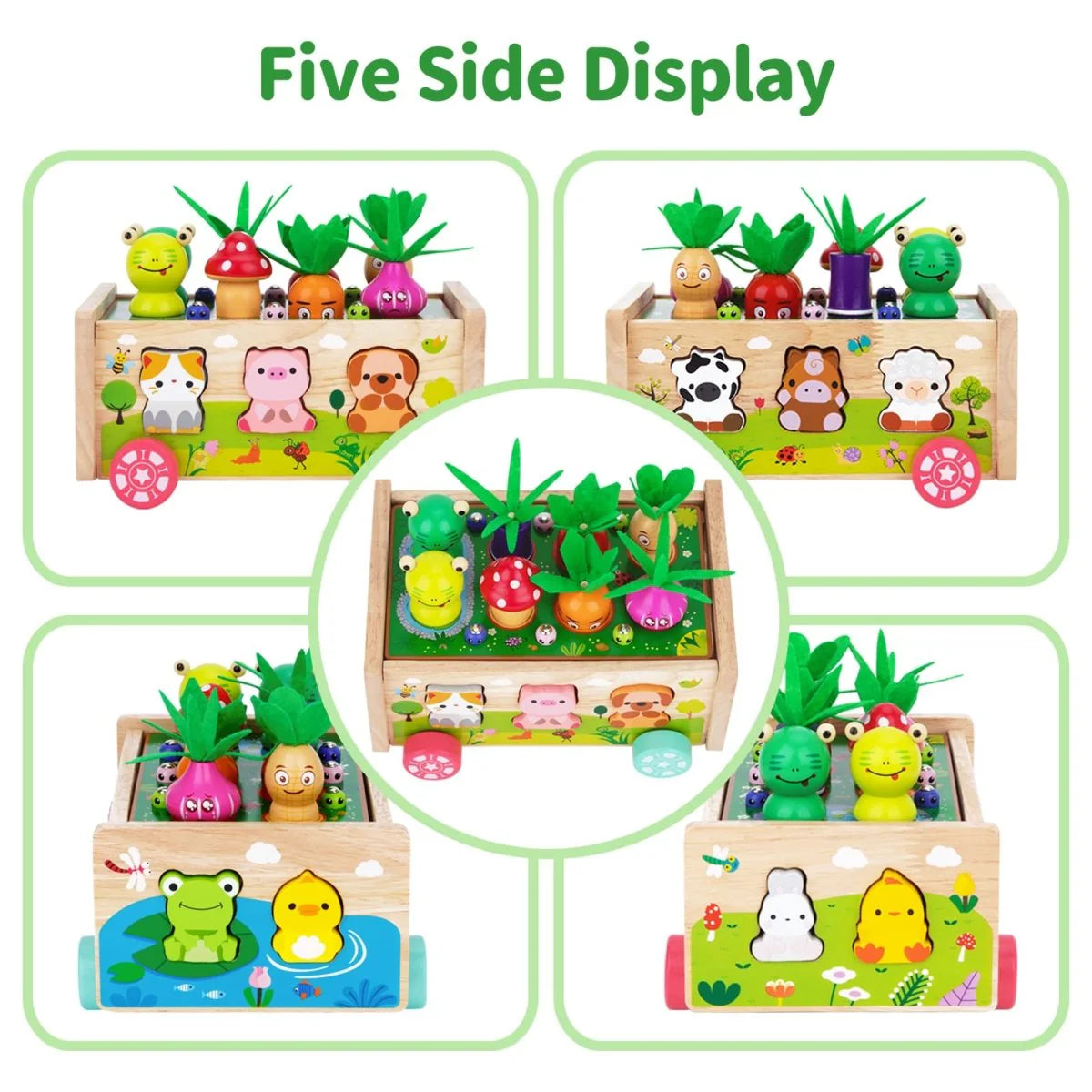 Montessori Wooden Carrot Toy, Sorting Game with Animals & Storage Box