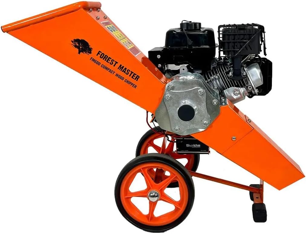 Forest Master FM6DDES-MUL 6HP Benzynowy rębak do drewna i niszczarka ogrodowa z rozrusznikiem elektrycznym – Samożywny mulczer rozdrabnia gałęzie do 50mm – Idealny do wszystkich zielonych odpadów