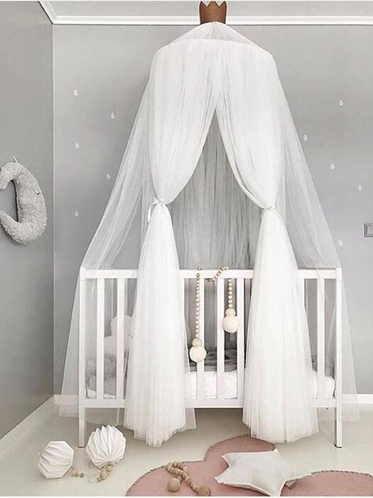 Round Crib Canopy with Dome Top, Mesh Curtain for Baby Nursery Decor