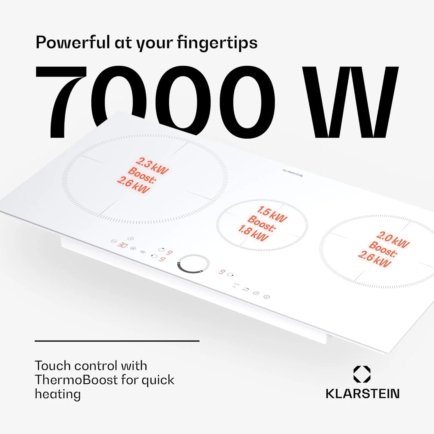 Klarstein Płyta indukcyjna, płyta kuchenna z ceramiki szklanej, 7000 W, płyta indukcyjna z 4 płytami, płyta indukcyjna do zabudowy z ekranem dotykowym i timerem, nowoczesne płyty grzewcze z